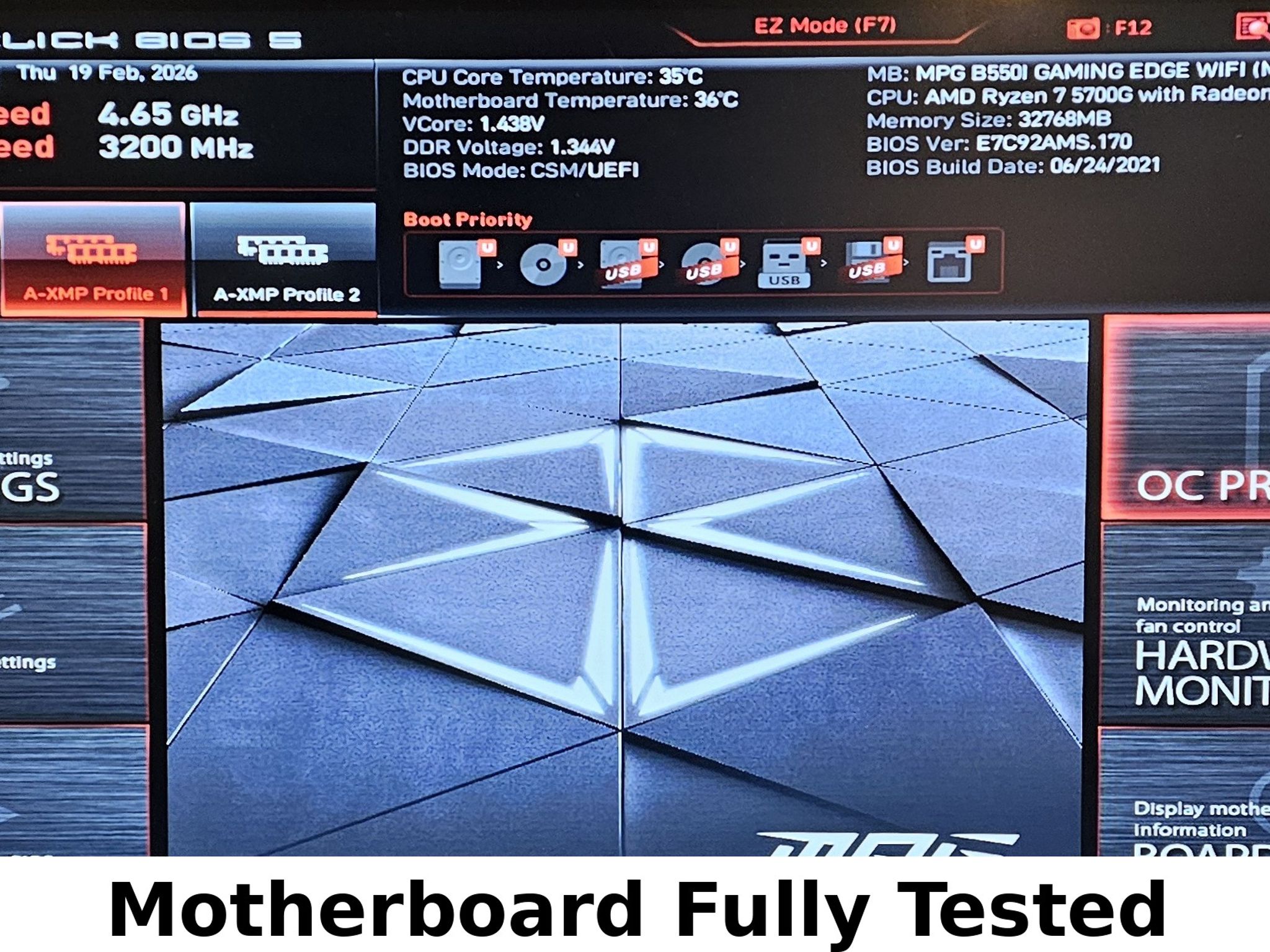 MSI MPG B550I AM4 ITX GAMING EDGE WIFI Motherboard - Like New