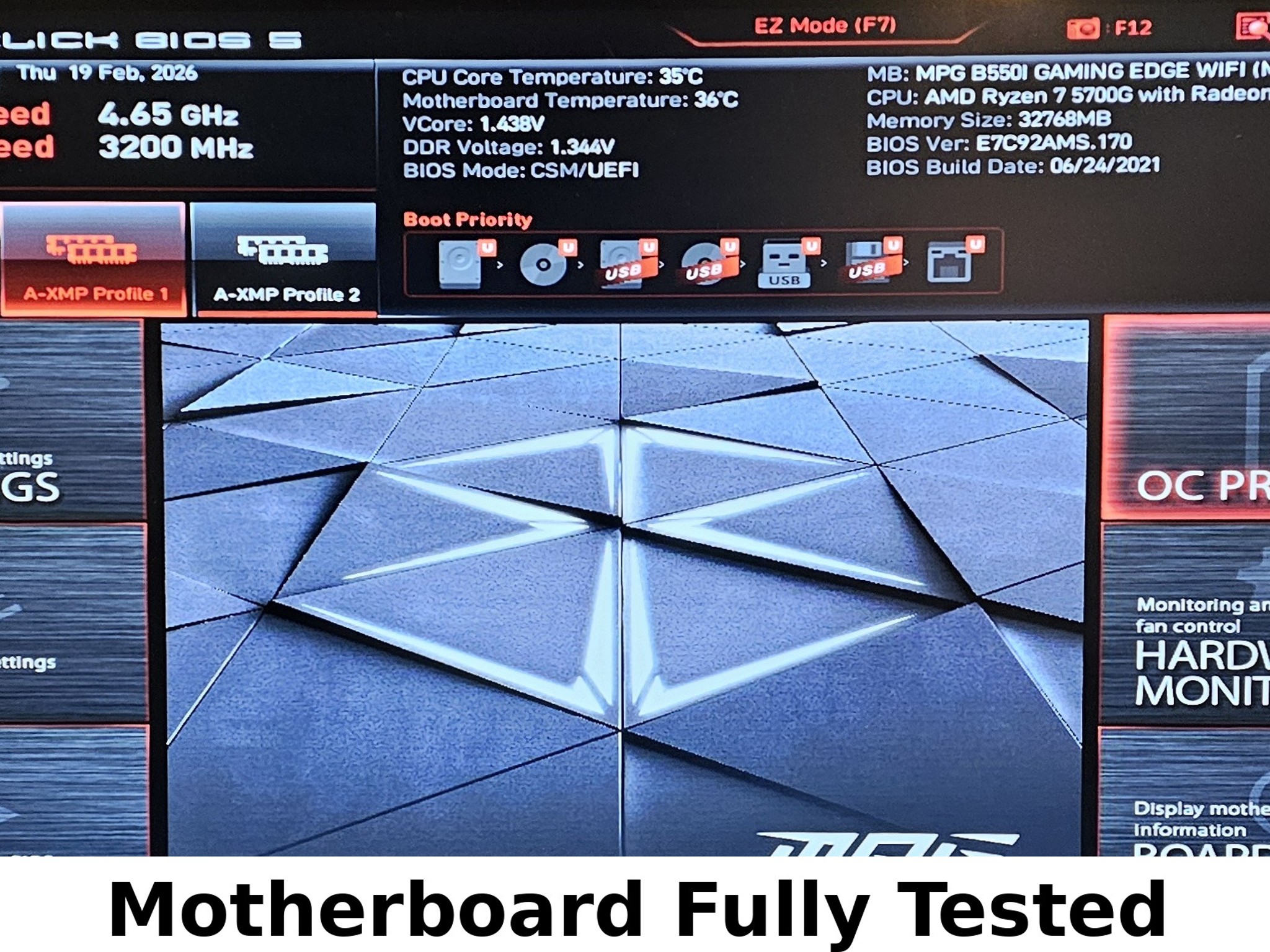 MSI MPG B550I AM4 ITX GAMING EDGE WIFI Motherboard - Like New