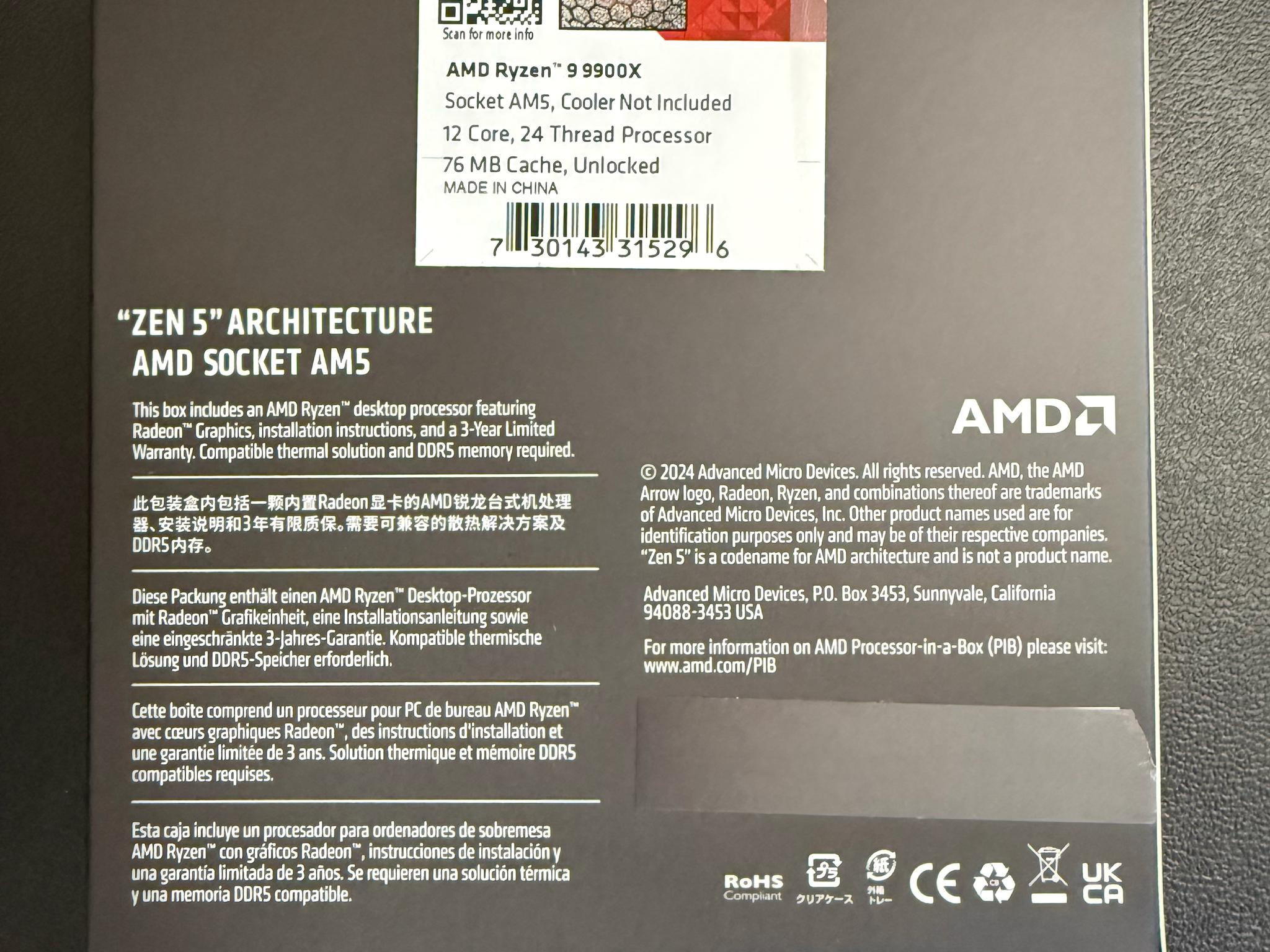 AMD Ryzen 9 9900X 12-Core | AM5 | Box + Clamshell | Tested & Verified