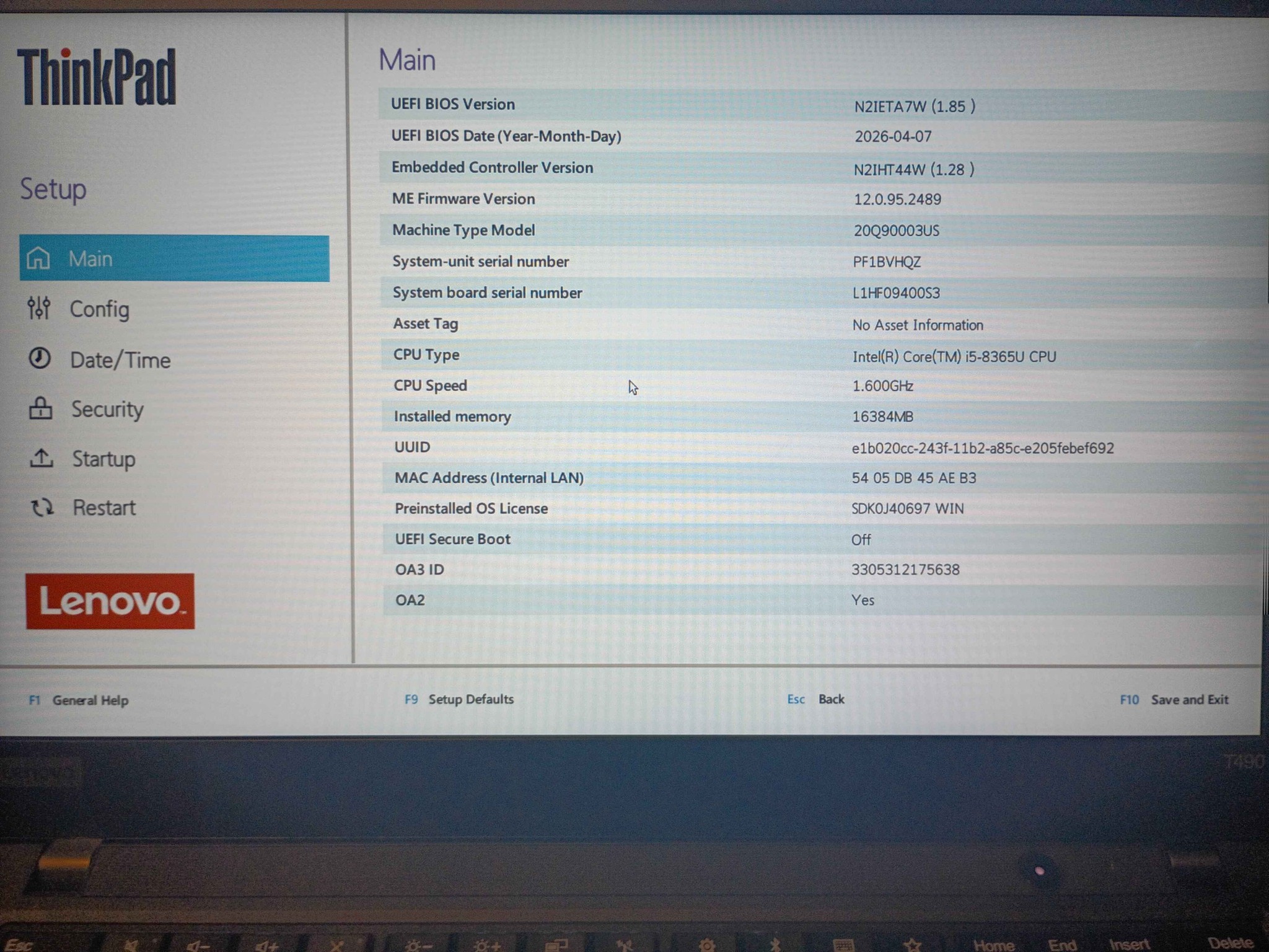 Lenovo Thinkpad T490 (i5-8365U // 16GB DDR4 // 256GB SSD // 1080p) - Linux Mint