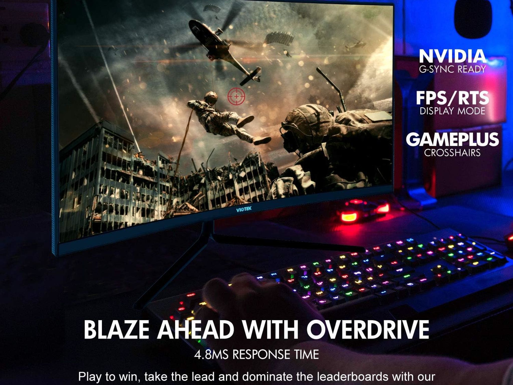 VIOTEK 27" 2560x1440p 144Hz Curved Gaming Monitor QHD Widescreen FreeSync G-Sync