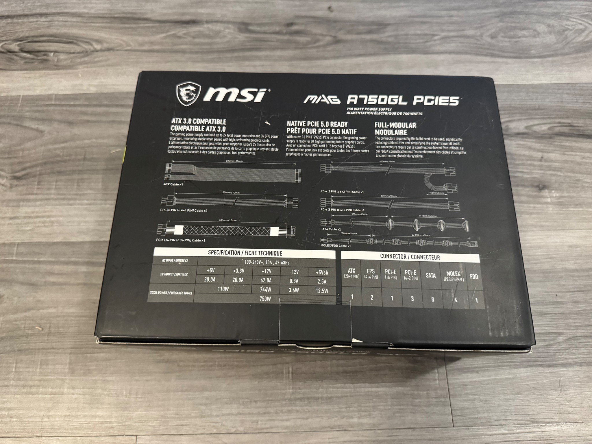MSI A750GL PCIE5 750w Power Supply