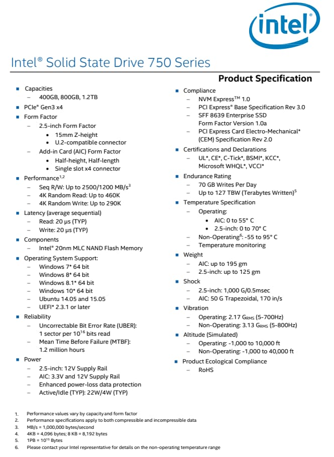 NEW Intel 750 Series Add-In Card - PCIe 3.0 x4 NVMe MLC SSD drive (400GB)