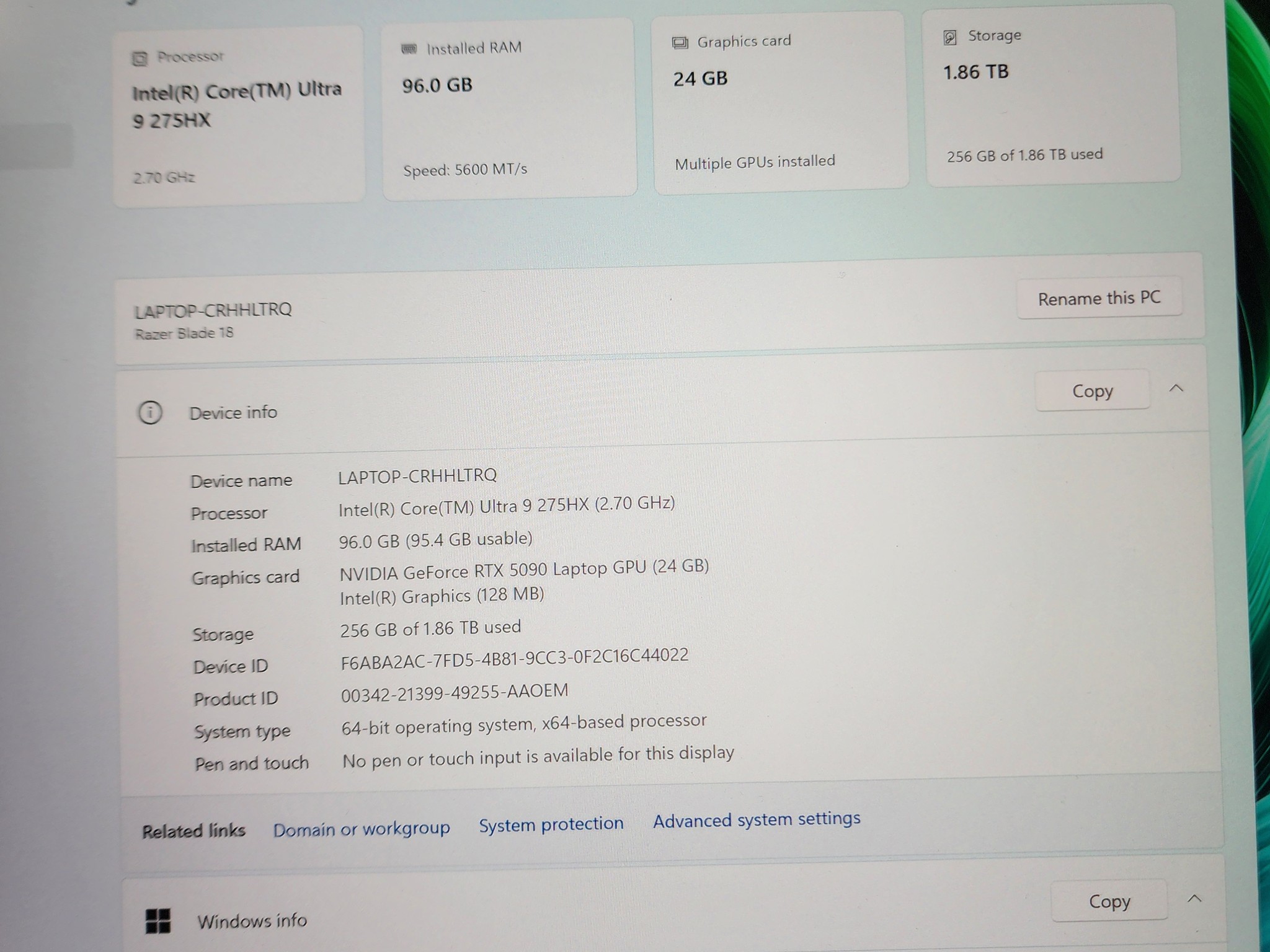 RTX 5090 / Intel Core Ultra 9 275HX / 96GB DDR5 RAM / 2TB NVMe