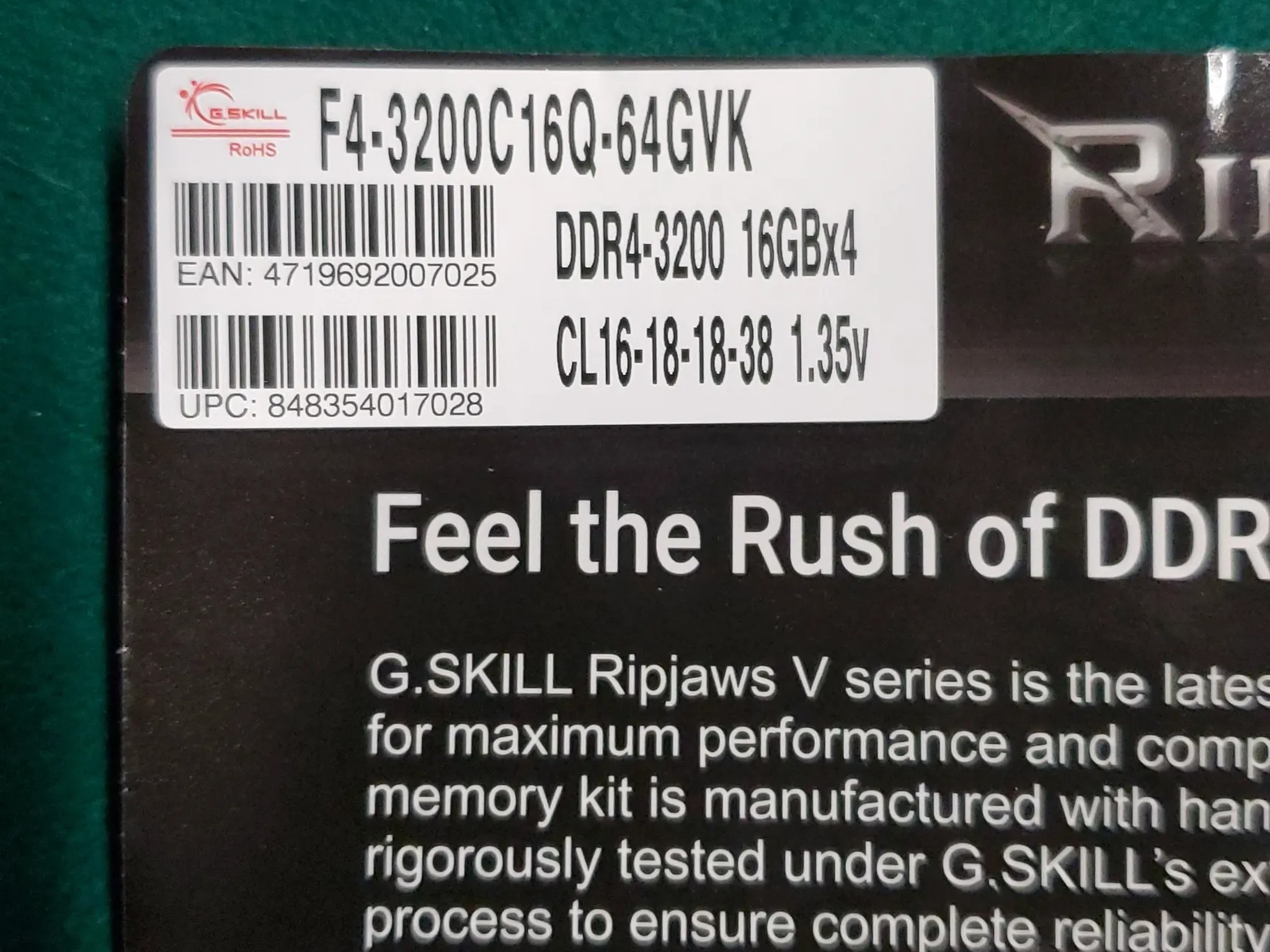 G. Skill Ripjaws DDR4 3200MT, CL16 4X16g