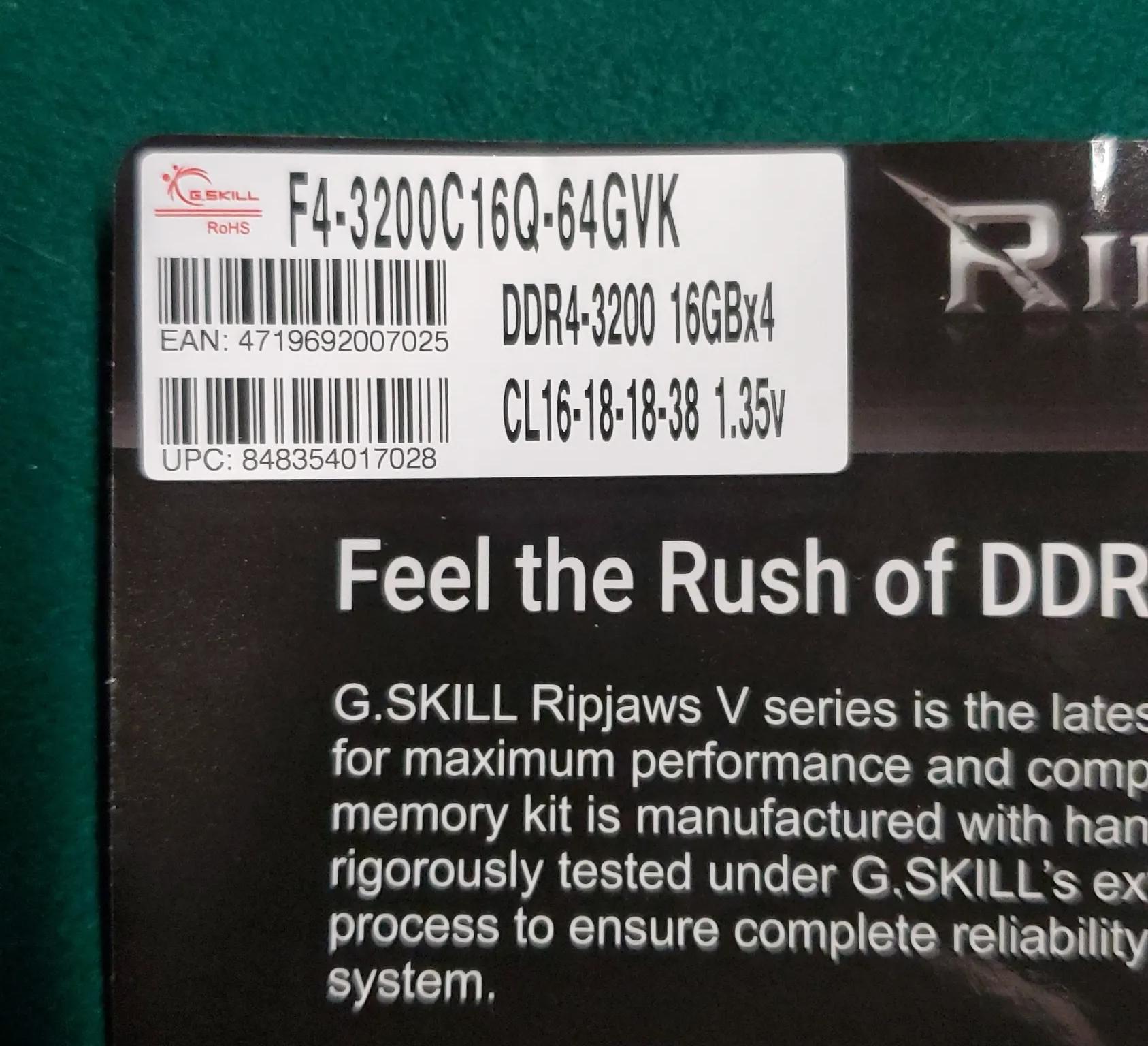 G. Skill Ripjaws DDR4 3200MT, CL16 4X16g