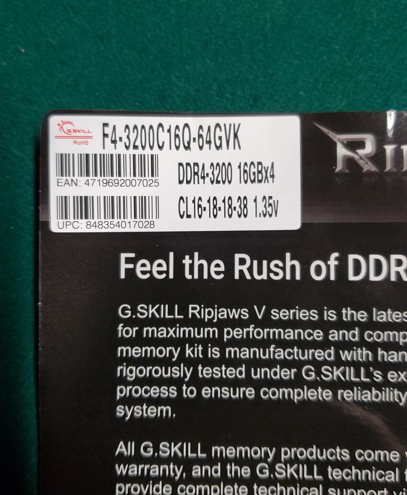 G. Skill Ripjaws DDR4 3200MT, CL16 4X16g