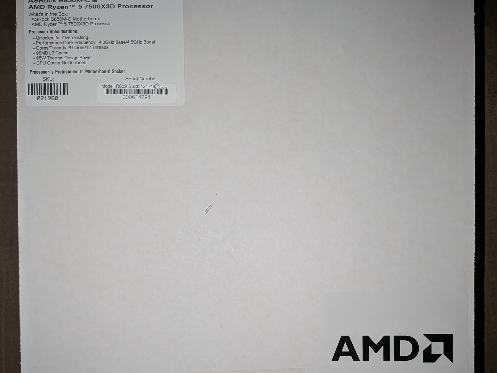 AMD Ryzen 5 7500X3D + AsRock B850M-C Bundle