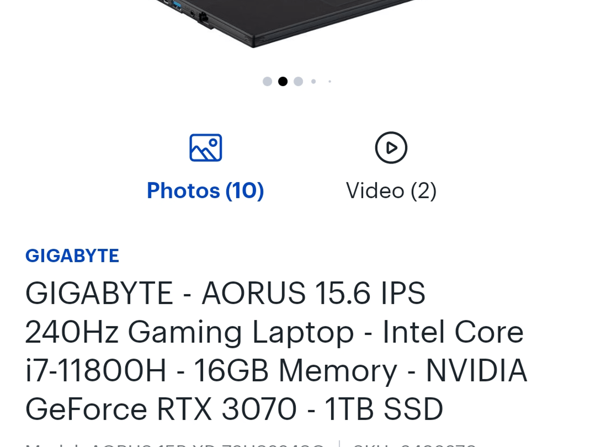 Gigabyte Aorus 15.6 IPS 240Hz Gaming Laptop - I7 - RTX 3070 