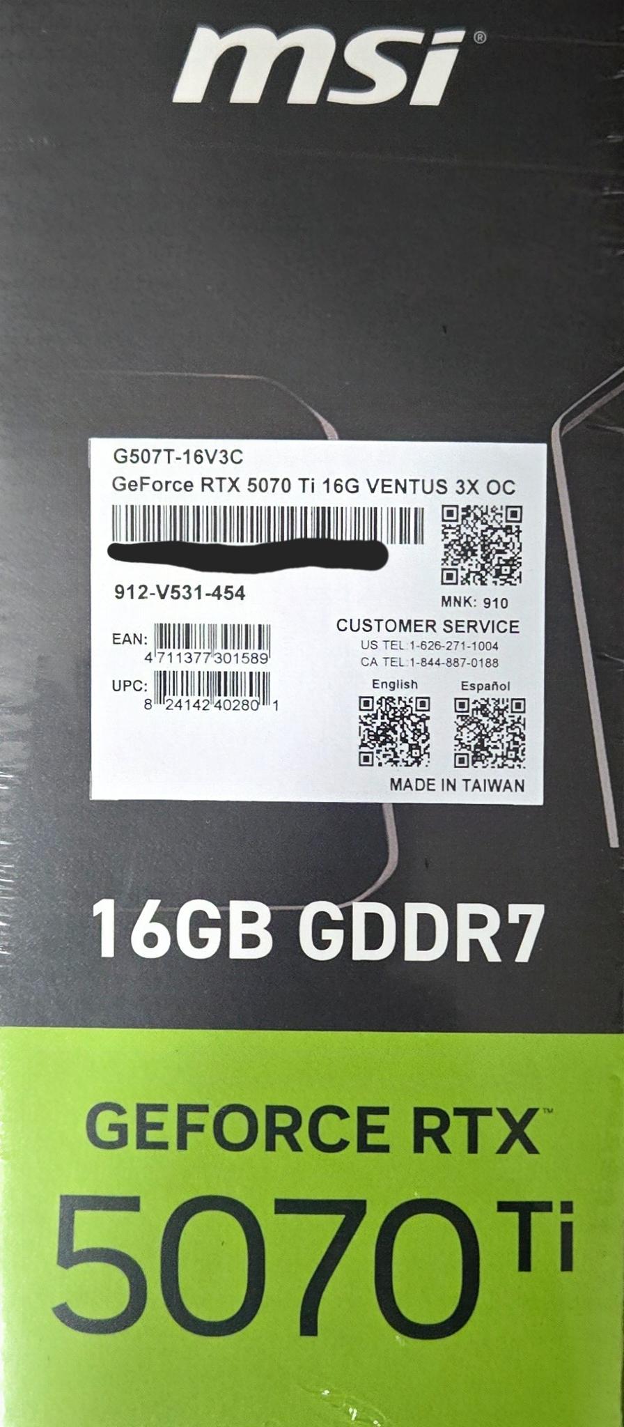 MSI GeForce RTX 5070 Ti 16G VENTUS 3X OC