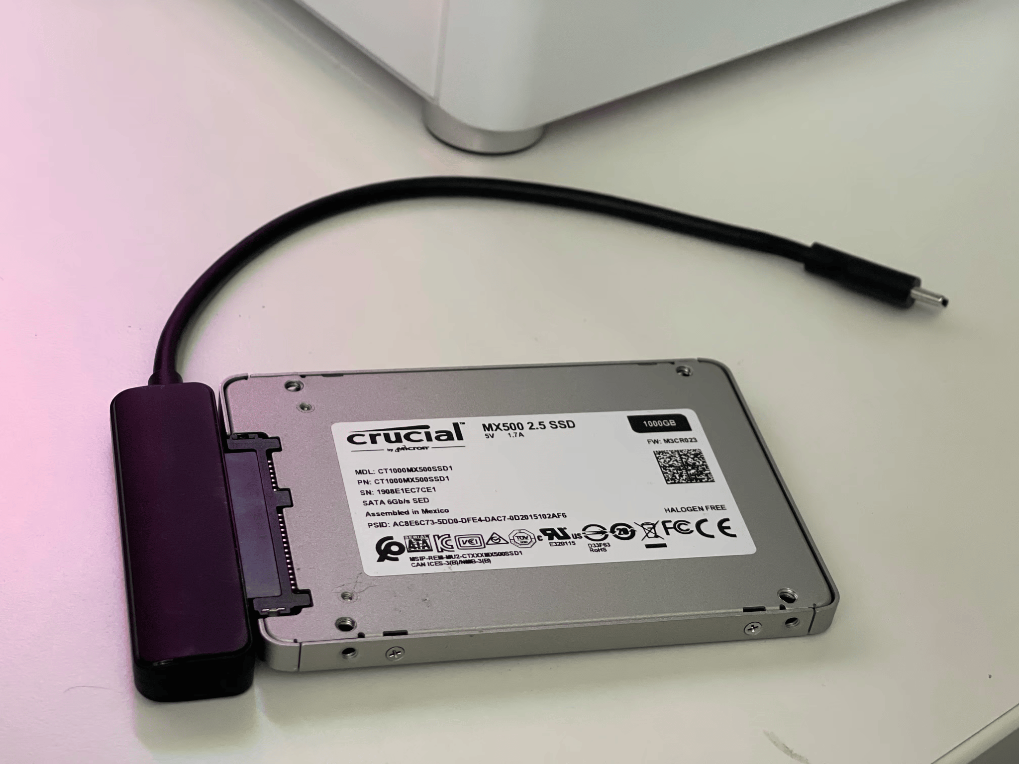 Crucial MX500 1TB SATA SSD with SATA to USB-C Adapter