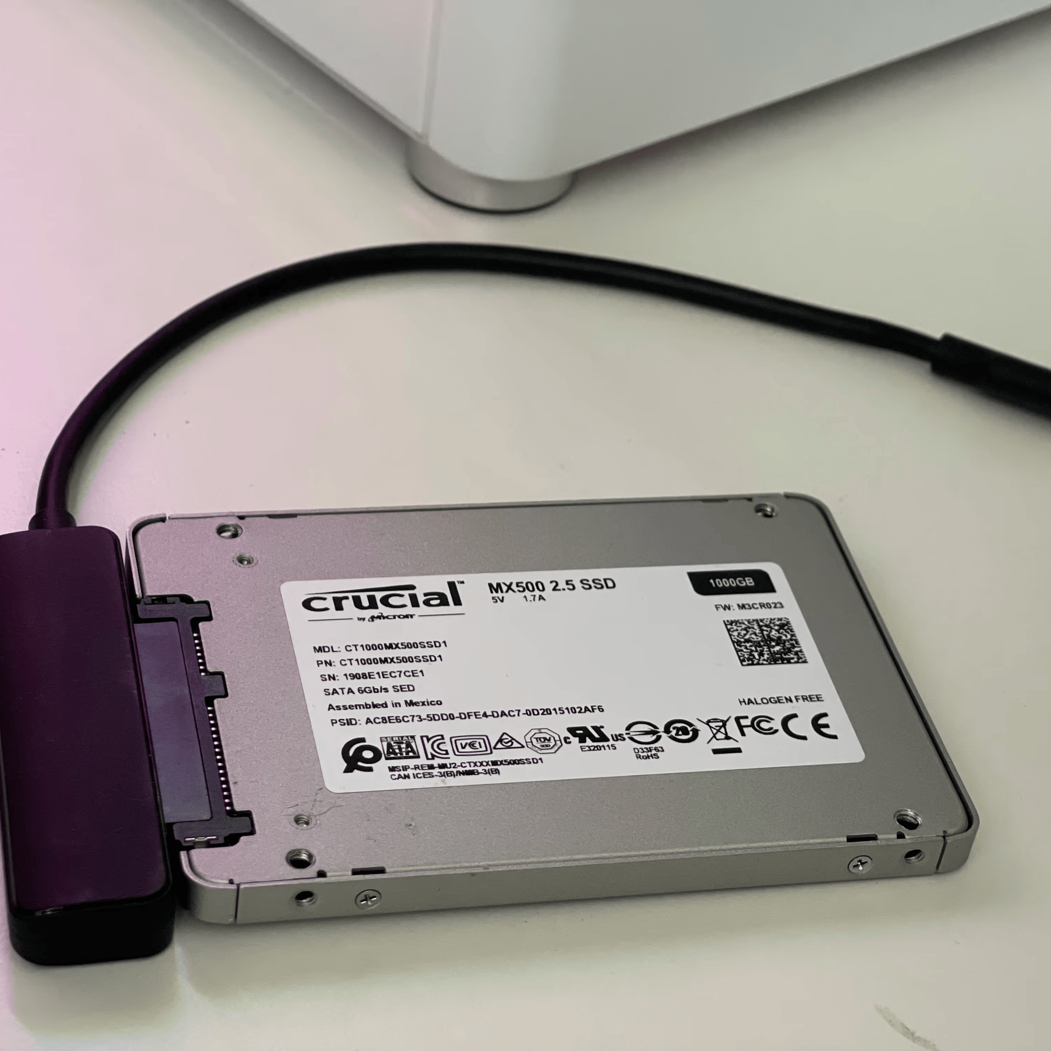 Crucial MX500 1TB SATA SSD with SATA to USB-C Adapter