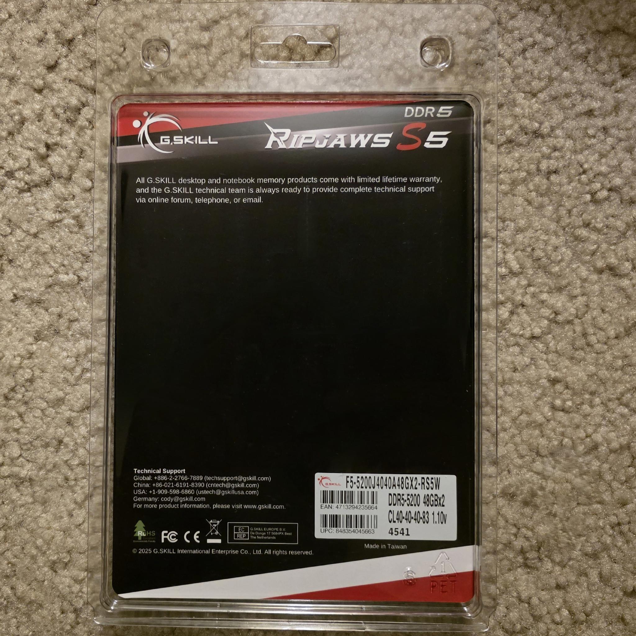 G.SKILL Ripjaws S5 96GB (2 x 48GB) DDR5 5200MHz CL40-40-40-83 White Brand New