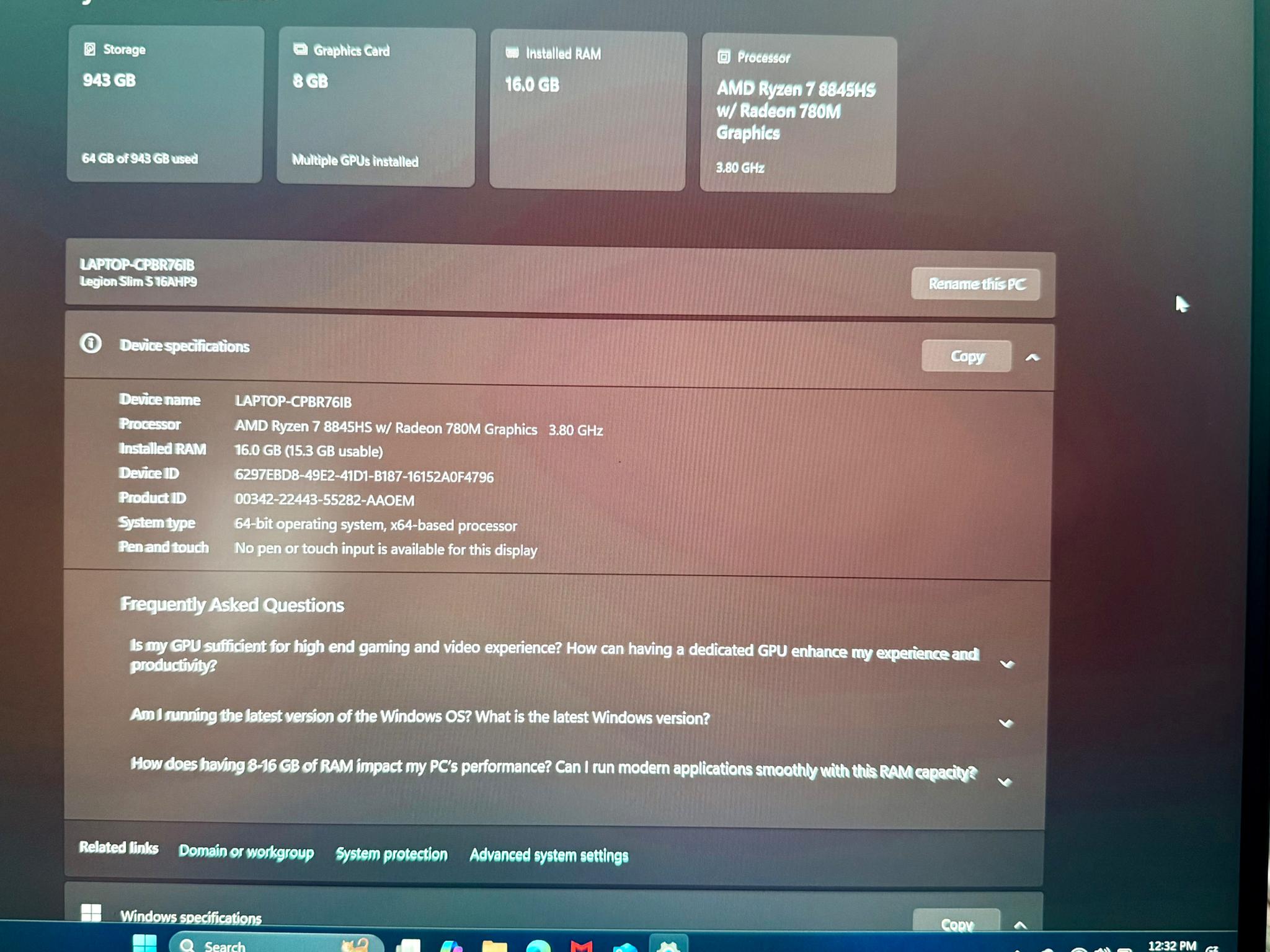 Lenovo Legion Slim 5 | Ryzen 7 | 1TB SSD |4060 Gaming Laptop (16AHP9)