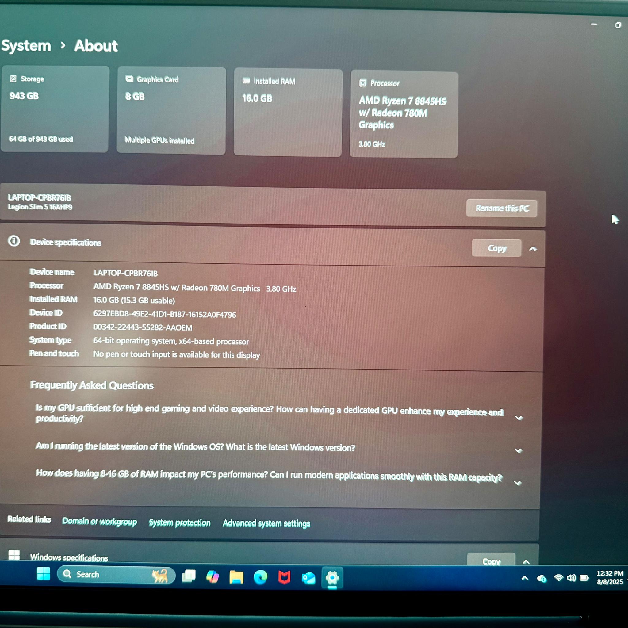 Lenovo Legion Slim 5 | Ryzen 7 | 1TB SSD |4060 Gaming Laptop (16AHP9)
