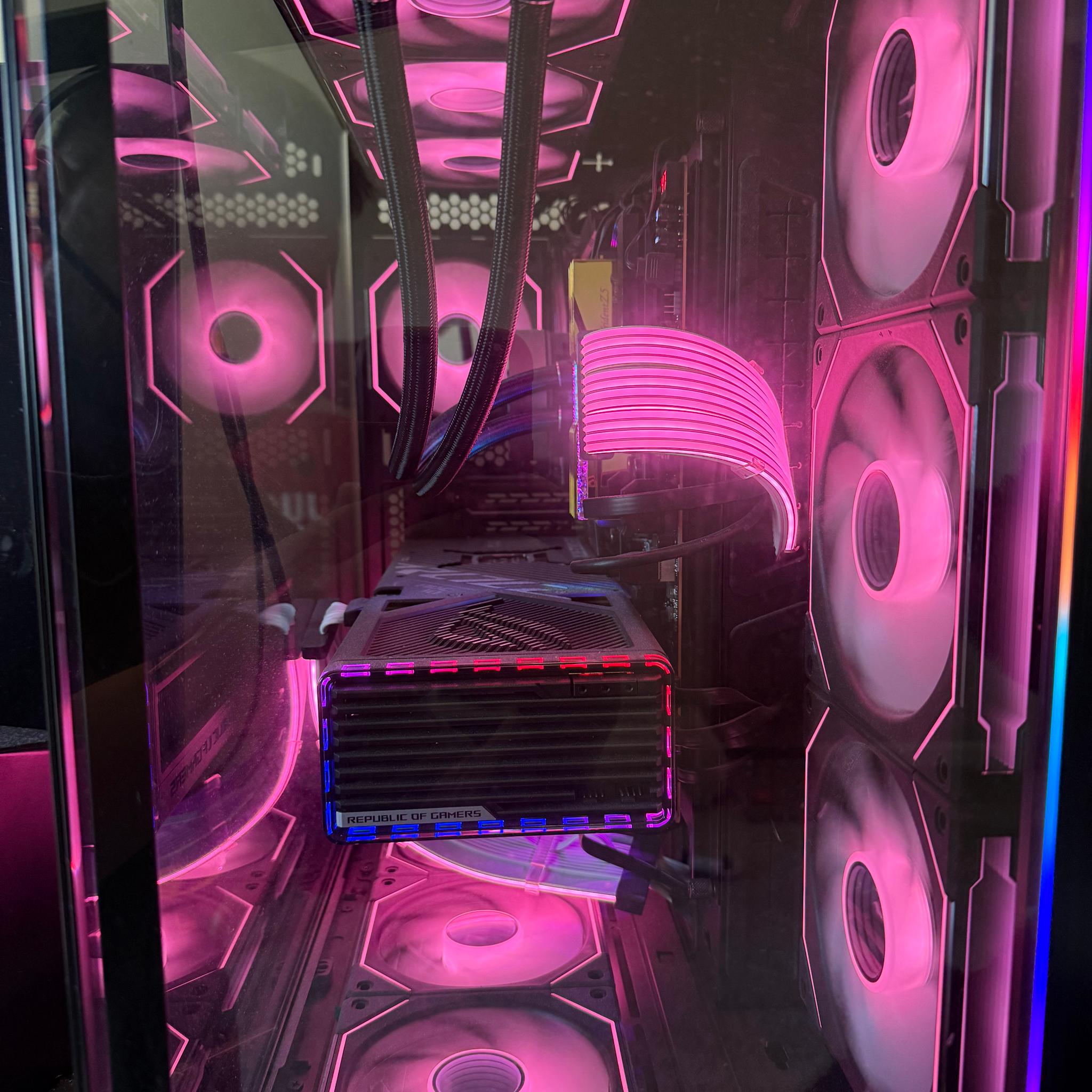 RTX 4080 Super, ryzen 7950x3d, 4TB Storage, 64GB Ram, ElGato Capture card and webcam streaming setup