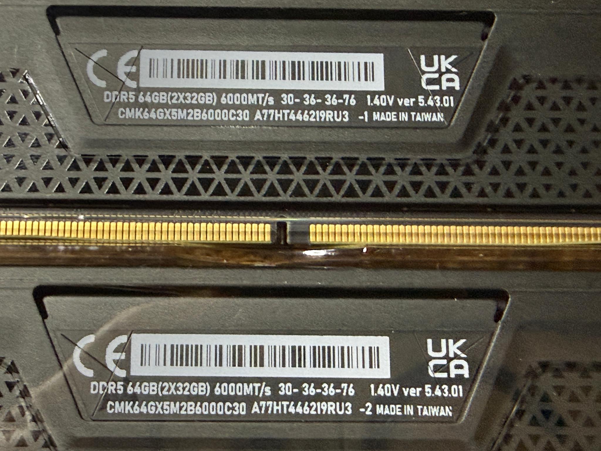 Corsair Vengeance 64GB (2x32GB) DDR5-6000 PC5-48000 CL30 Desktop Memory - CMK64GX5M2B6000C30 - Black