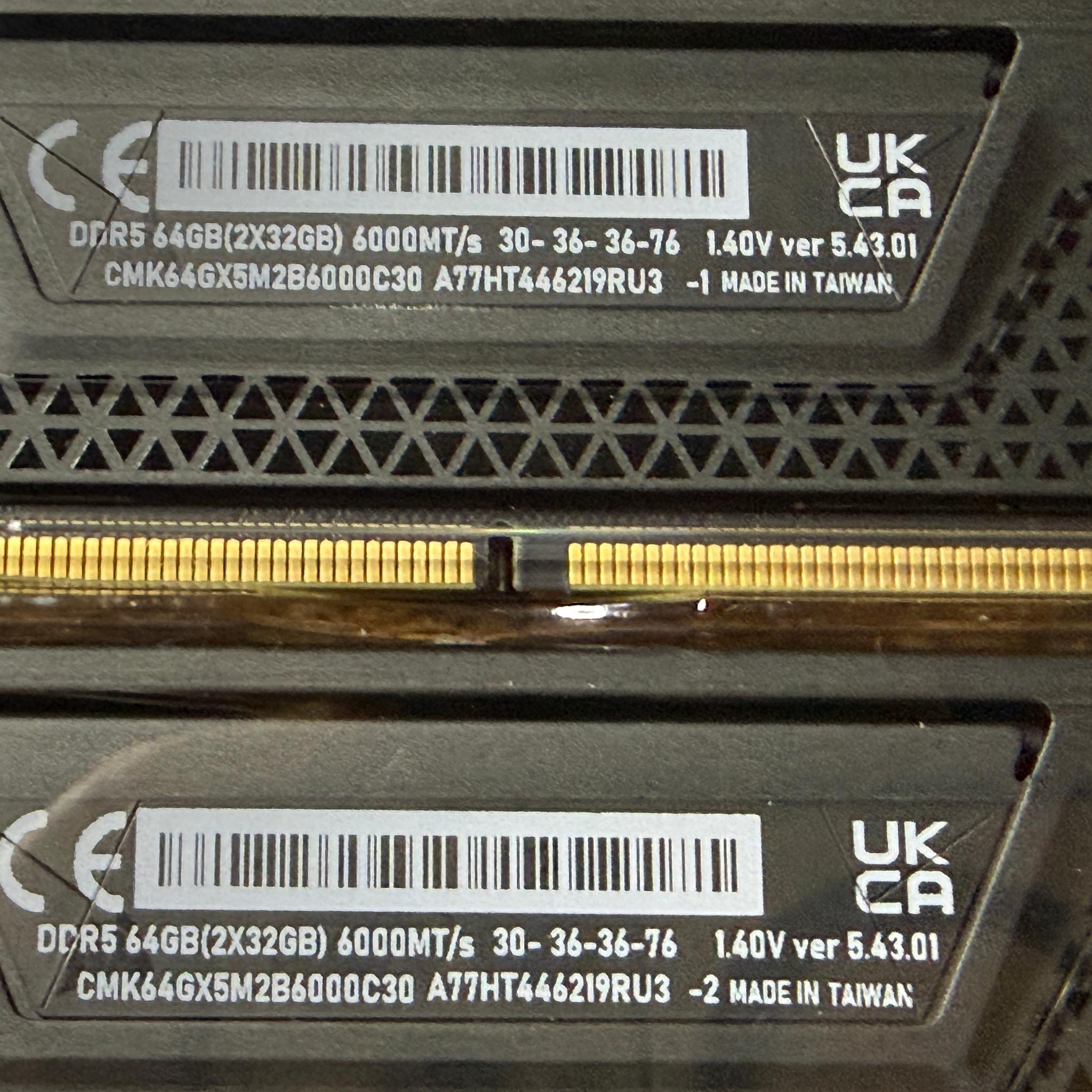 Corsair Vengeance 64GB (2x32GB) DDR5-6000 PC5-48000 CL30 Desktop Memory - CMK64GX5M2B6000C30 - Black