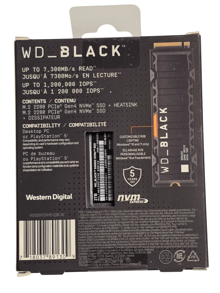 2TB WD Black SN850X NVMe 2TB SSD w/Heatsink for PS5 or PC