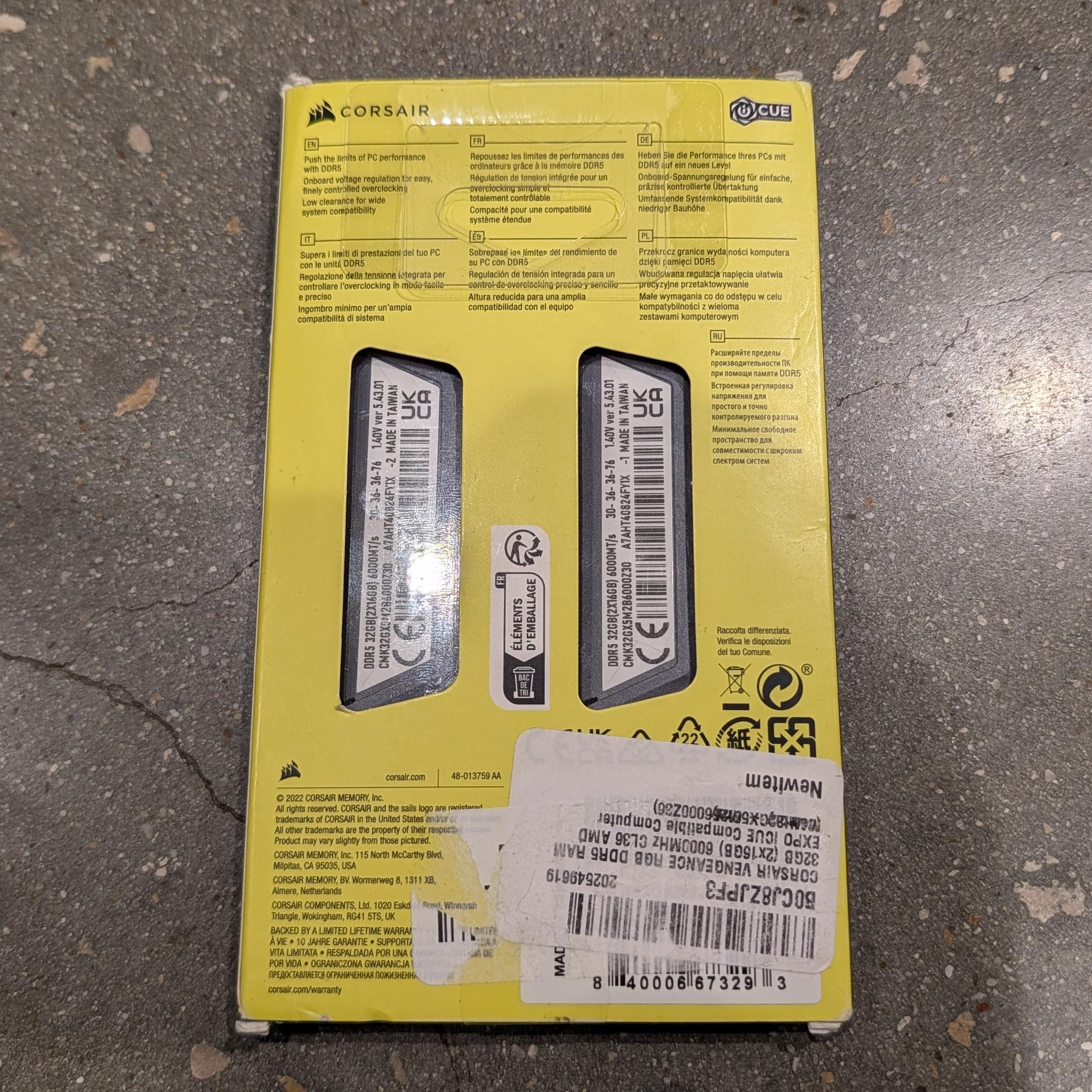 Corsair Vengeance DDR5 32GB (2x16GB) 6000MHz CL30/CMK32GX5M2B6000Z30