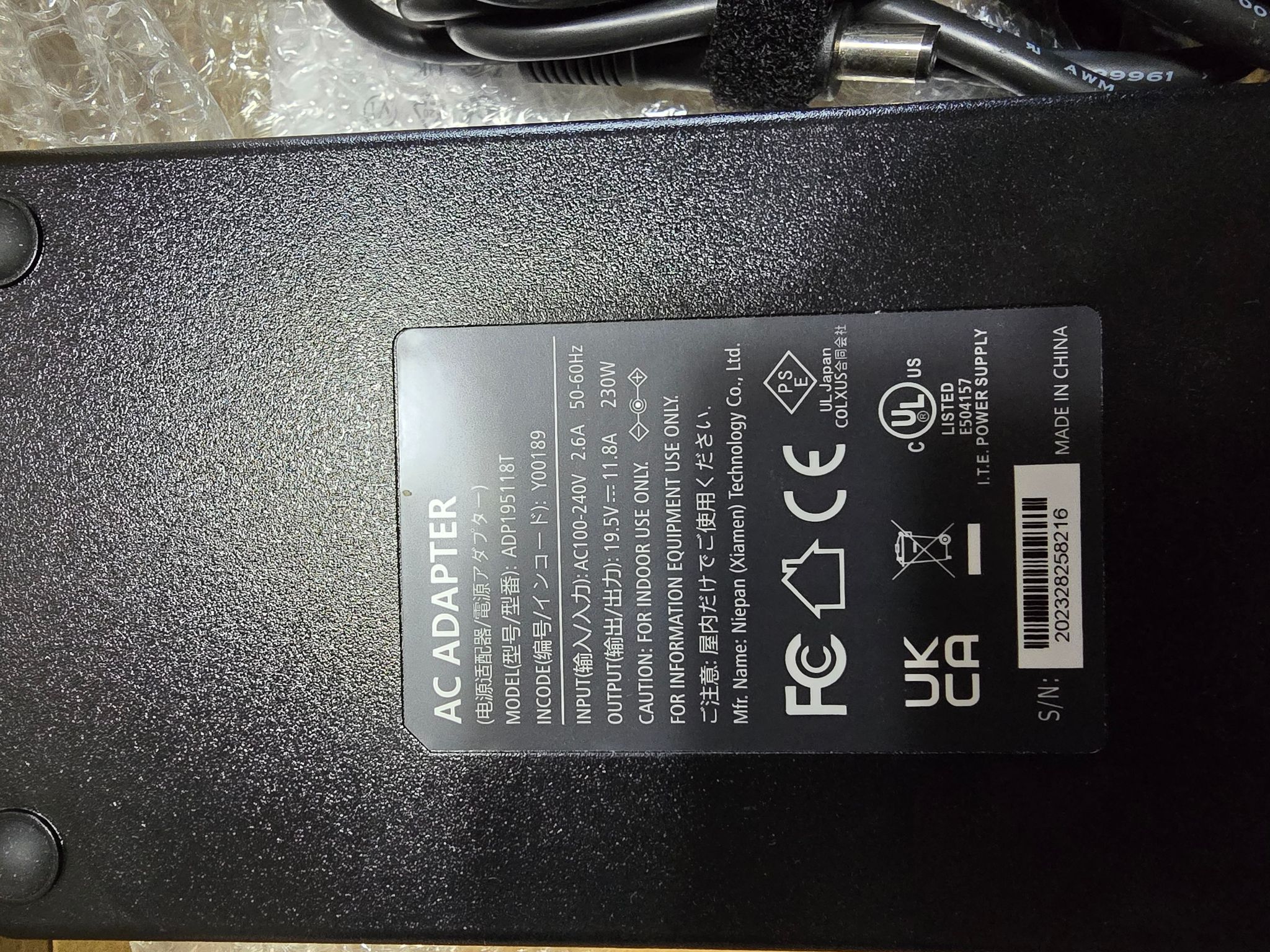 230W Charger Asus Rog G752VS G752VY G750JZ G750JH MX38VC GFX70JZ GFX71JT GFX71JY Gaming Power Supply