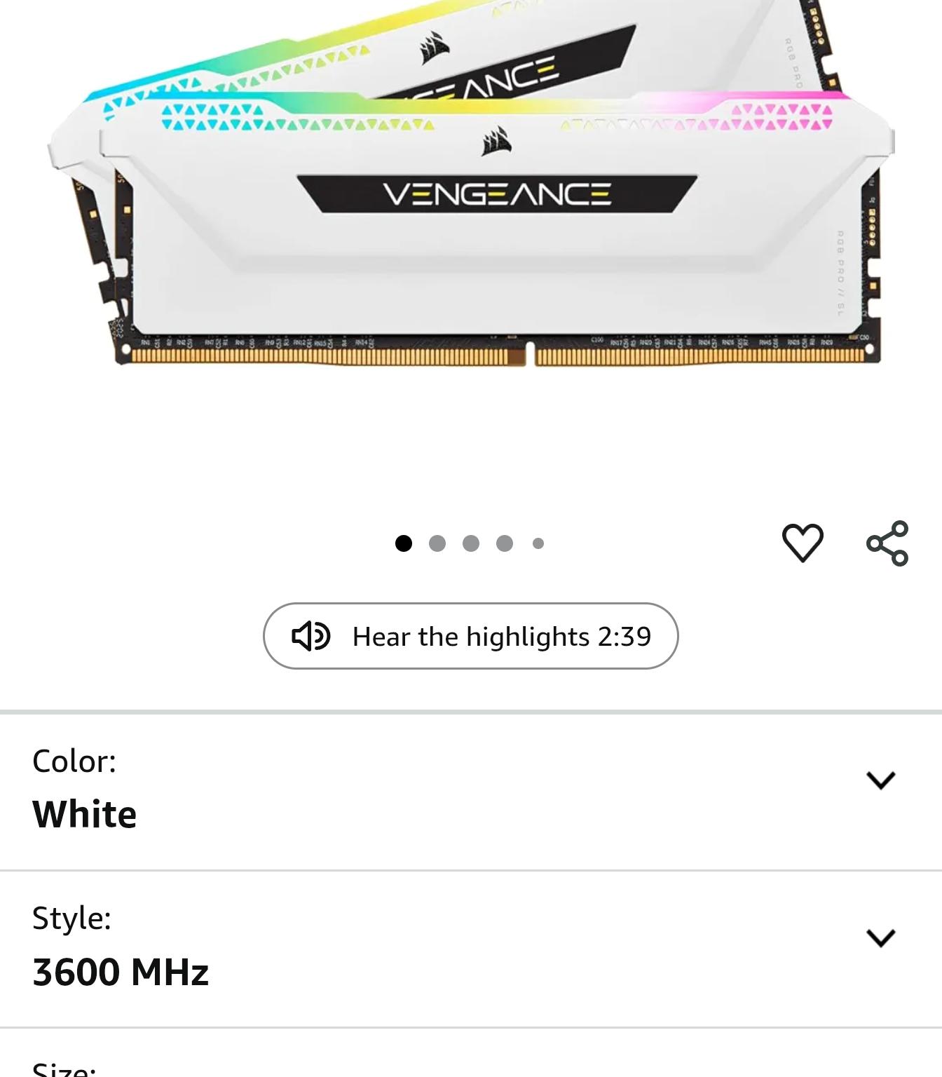 CORSAIR VENGEANCE RGB PRO SL DDR4 RAM 32GB (2x16GB) 3600MHz