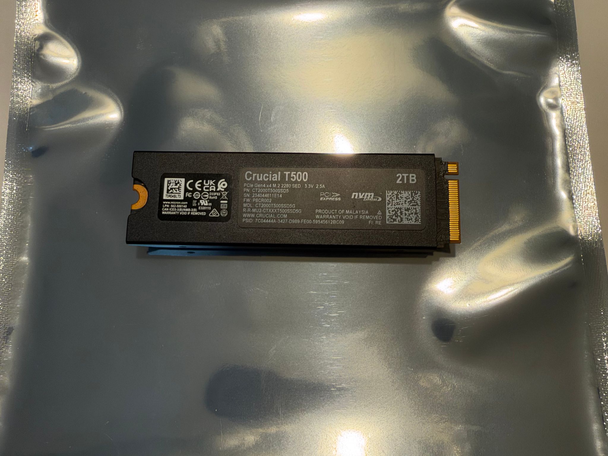 Crucial T500 2TB PCIe Gen4 NVMe W/Heatsink