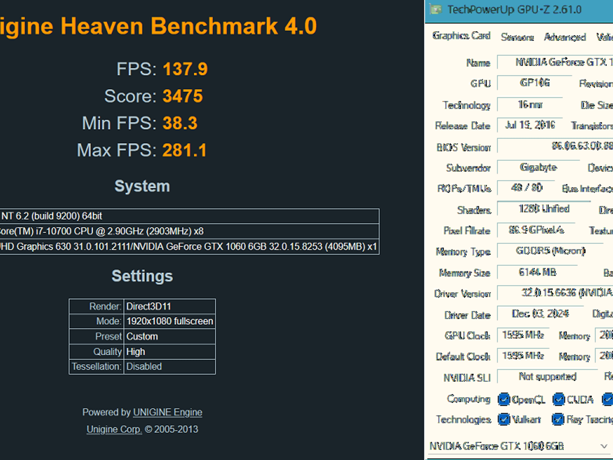 GIGABYTE GTX 1060 G1 6GB Gaming Rev.2.0/Clean/Functions Great