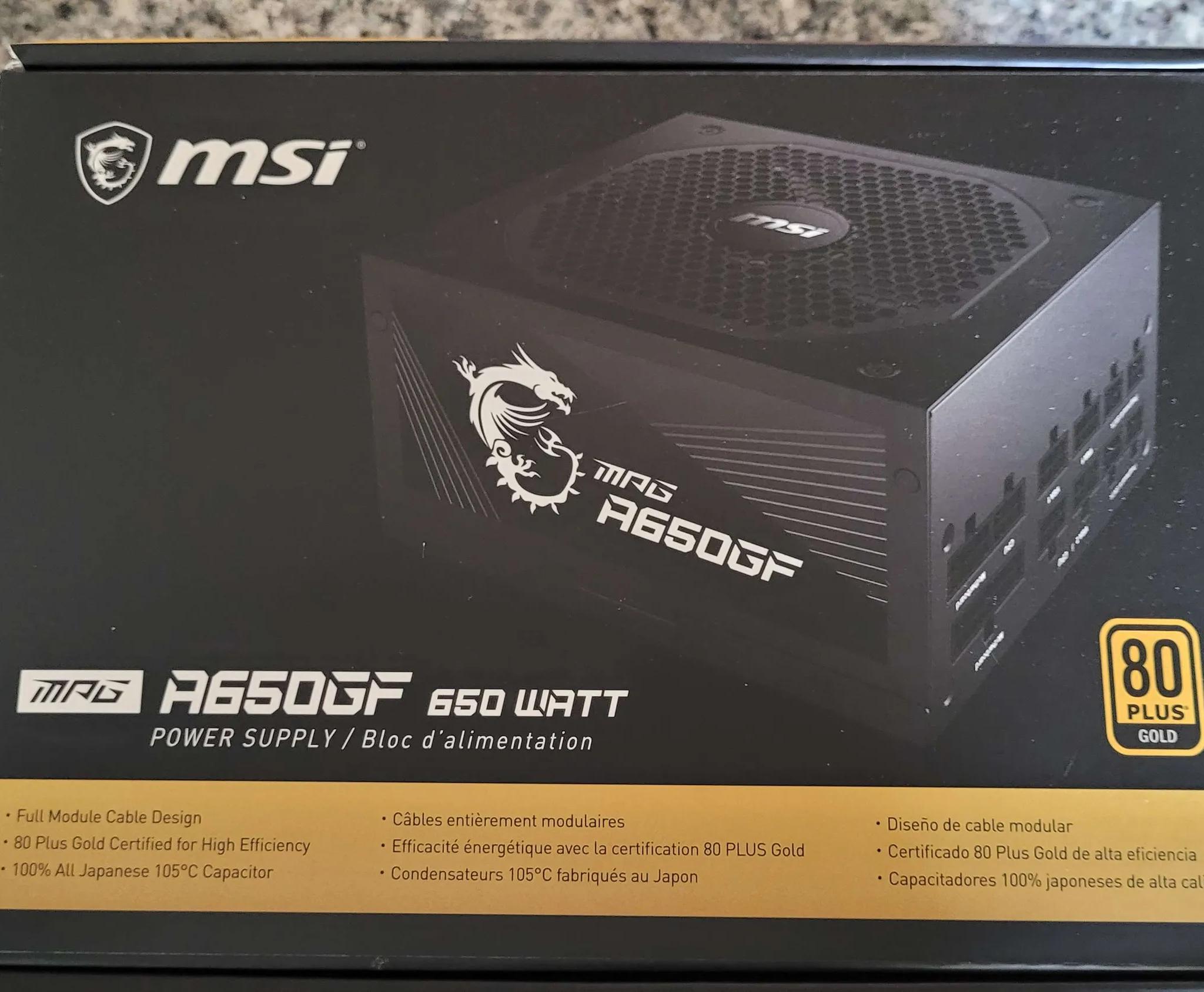 2 Month Used - MSI MPG A650GF Gaming Power Supply - Full Modular - 80 PLUS Gold Certified