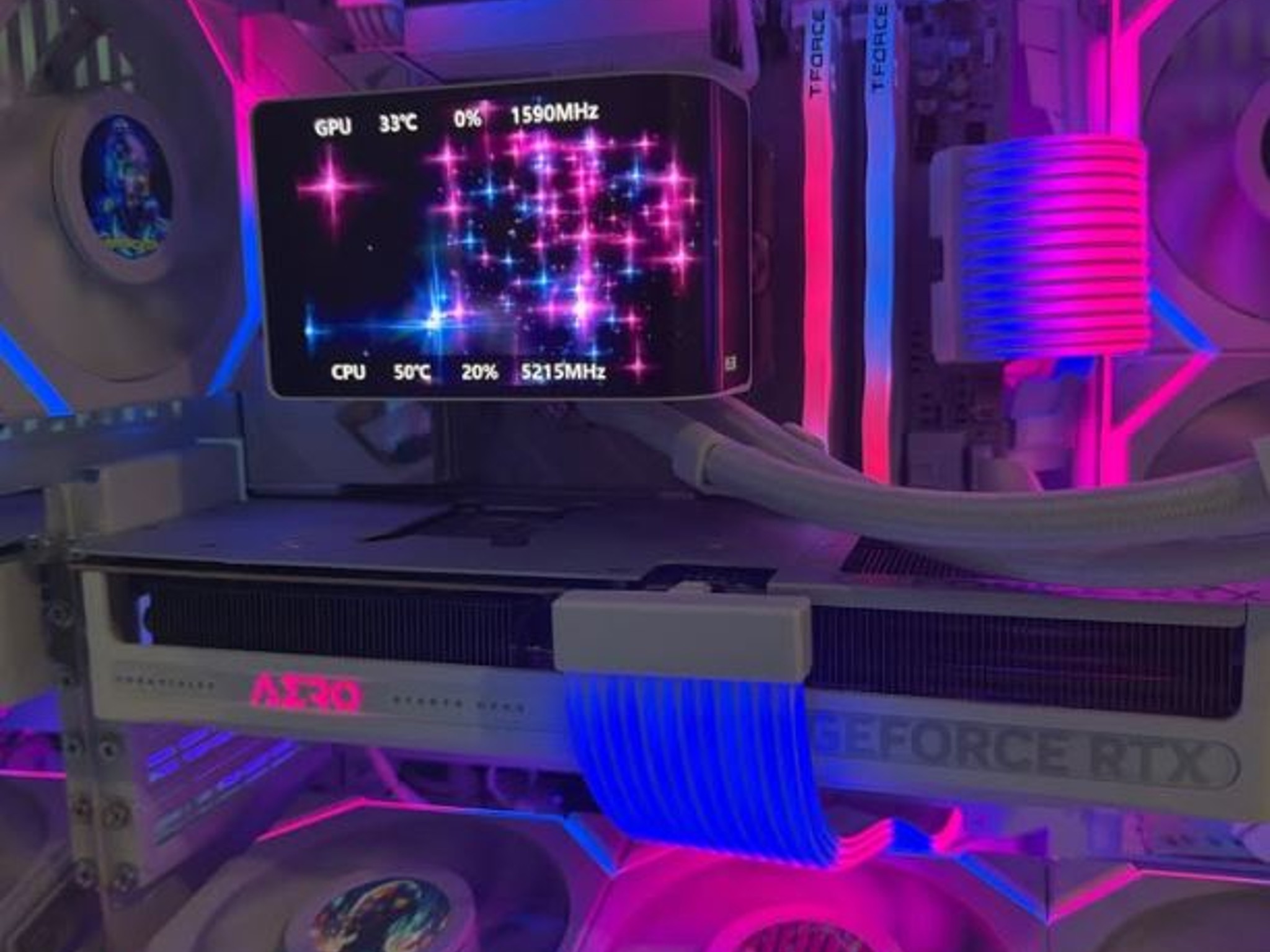 Gaming PC Nvidia RTX 5080, Ryzen 7 9800X3D, Lian Li 011 Mini V2 White, LCD Fans, 3D AIO, 2TB Gen5