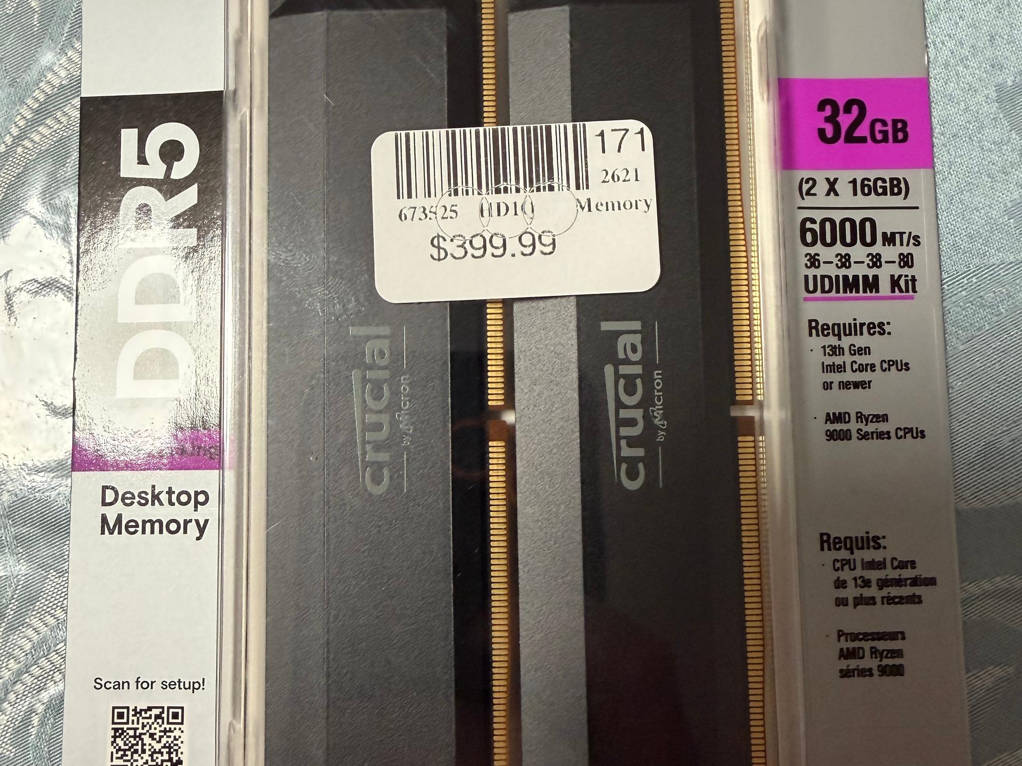 Crucial Pro Overclocking 32GB DDR5-6000 PC5-48000 CL36 Dual Channel Desktop Memory Kit Black