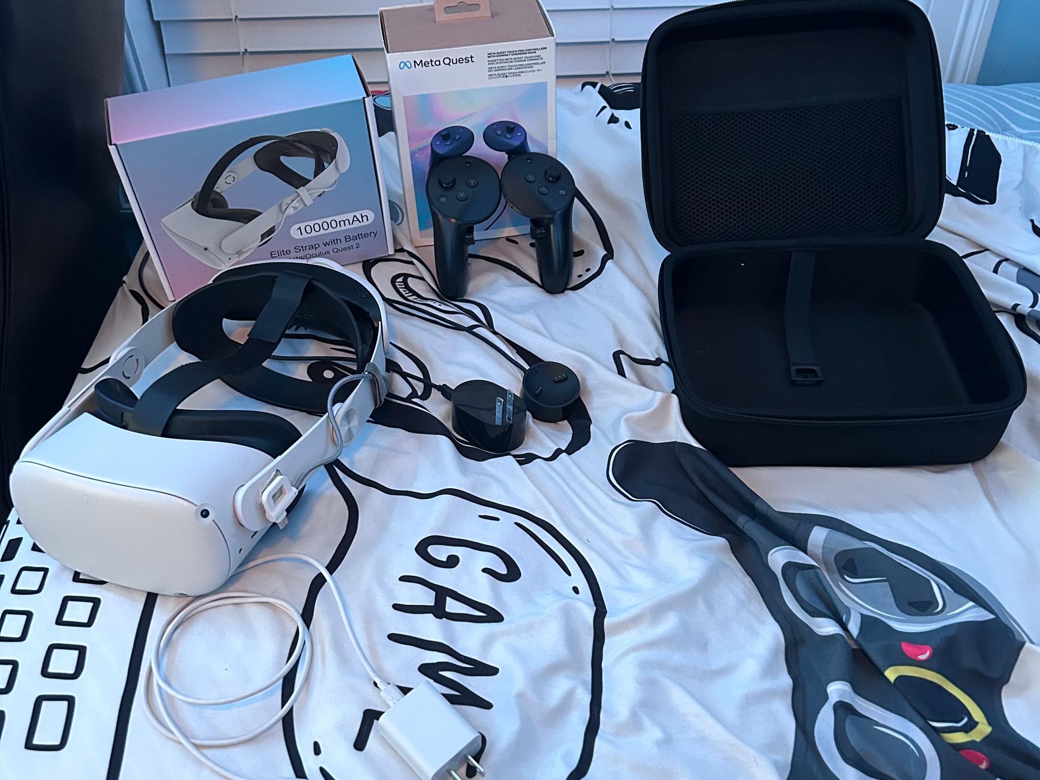 Meta quest 2 with Meta quest pro controllers and accesories