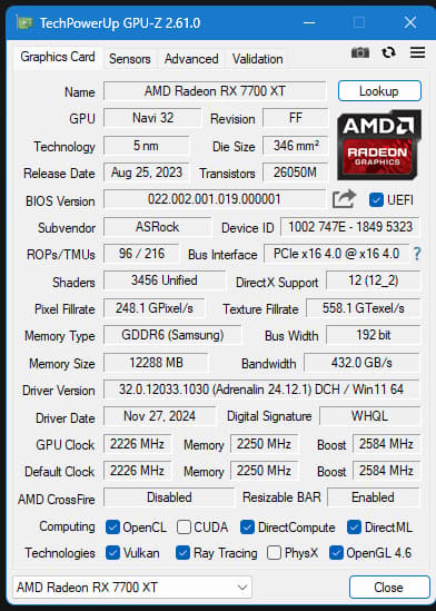 ASRock Challenger Radeon RX 7700 XT 12GB GDDR6 PCI Express 4.0 x16 ATX Video Card RX7700XT CL 12GO