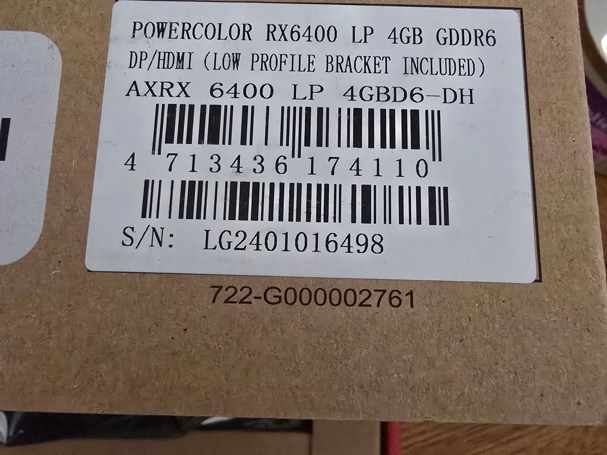 PowerColor Low Profile Radeon RX 6400 4Gb DDR6 no external power SFF single slot itx optiplex mini