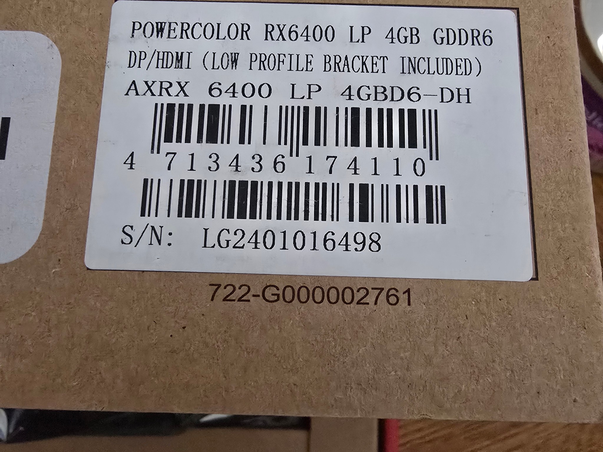 PowerColor Low Profile Radeon RX 6400 4Gb DDR6 no external power SFF single slot itx optiplex mini