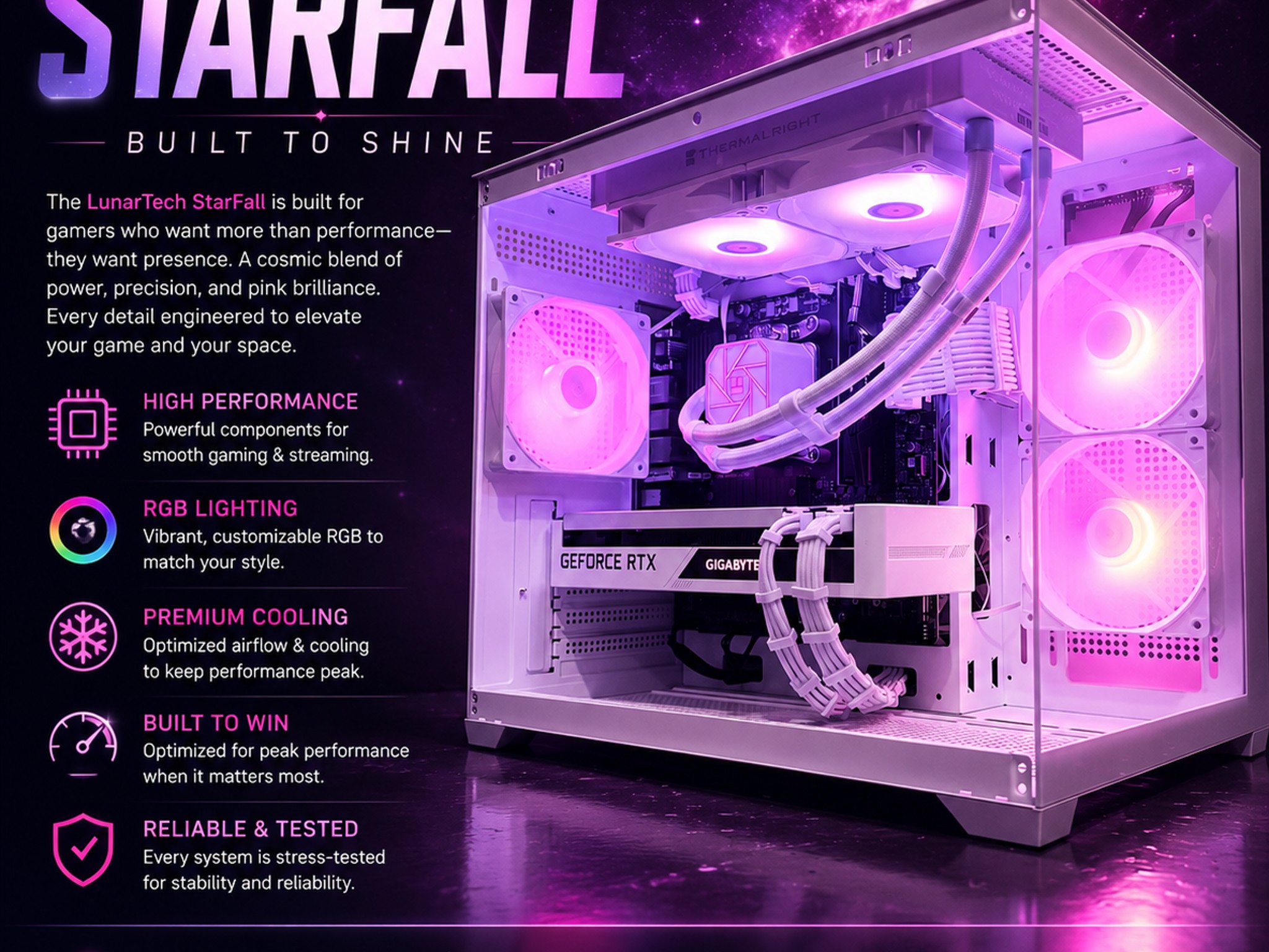 ⚪️"StarFall"🌈| 1440p Gaming | Ryzen 5 5600X | RTX 3070 | 32GB Ram | 512GB Storage | Free Shipping