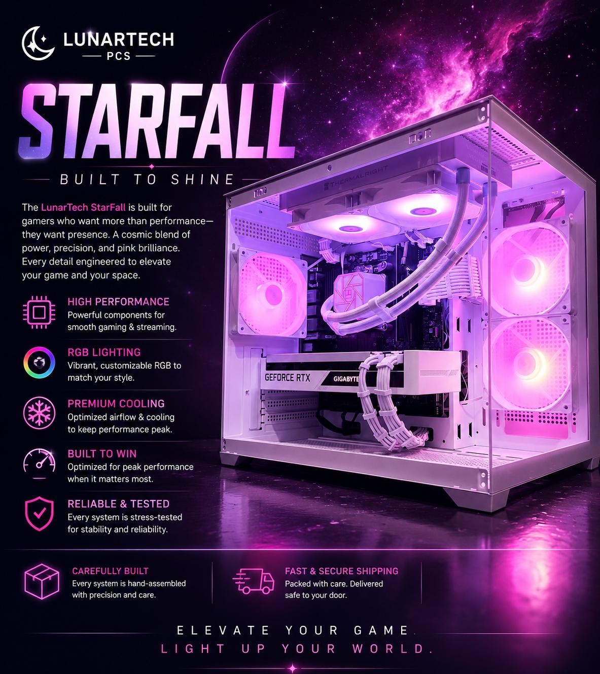 ⚪️"StarFall"🌈| 1440p Gaming | Ryzen 5 5600X | RTX 3070 | 32GB Ram | 512GB Storage | Free Shipping