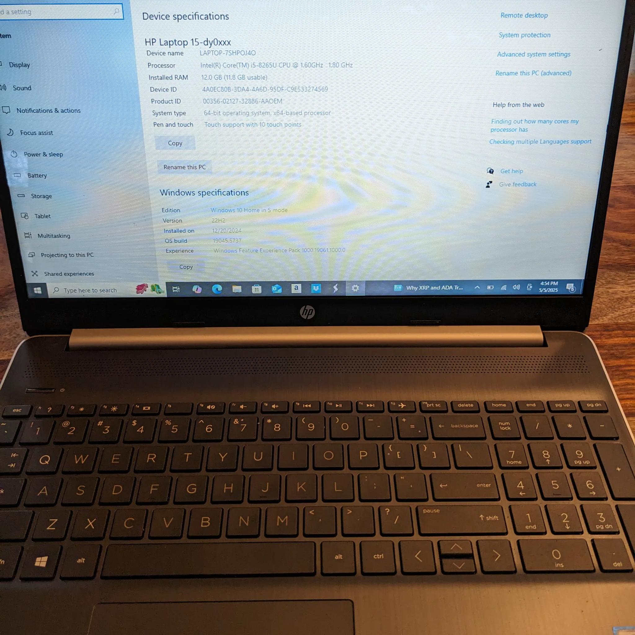 HP 15" Touch Screen i5-8265U (8 thread), 12GB RAM 256GB+Optane, Win 10, Model 15-DY0013DX -Good Cond