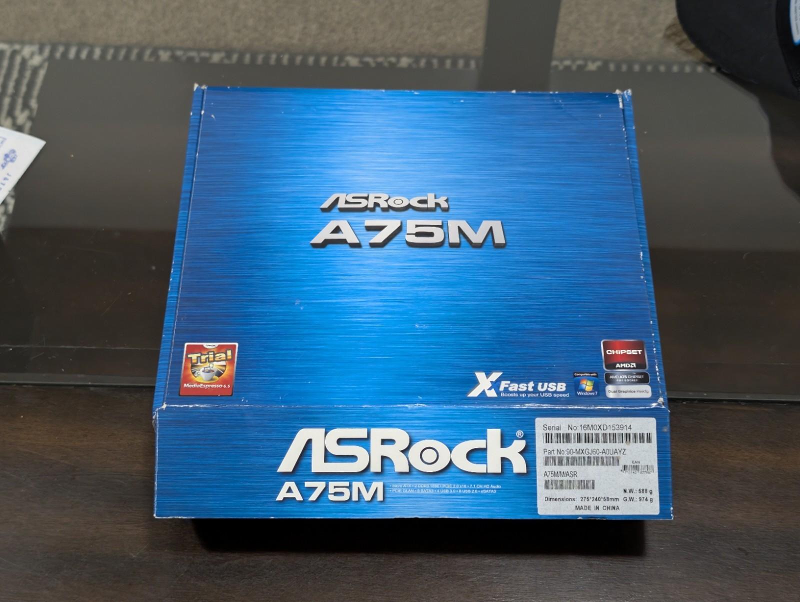 AsRock A75M MicroATX Motherboard with AMD A8-3800 CPU 4GB RAM IO Shield Cooler