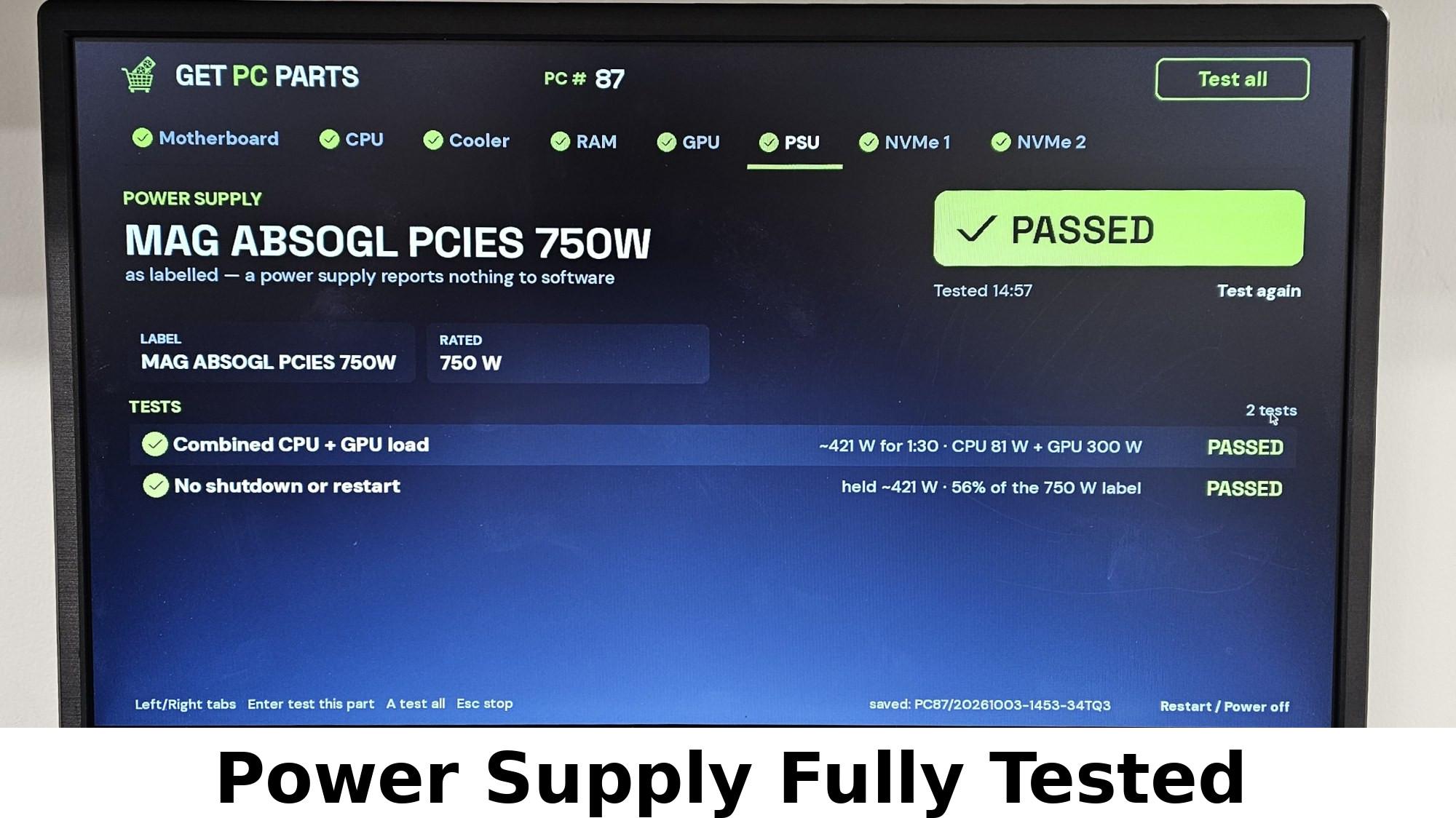 850 Watt PSU MSI MAG A850GL PCIE5 Power Supply