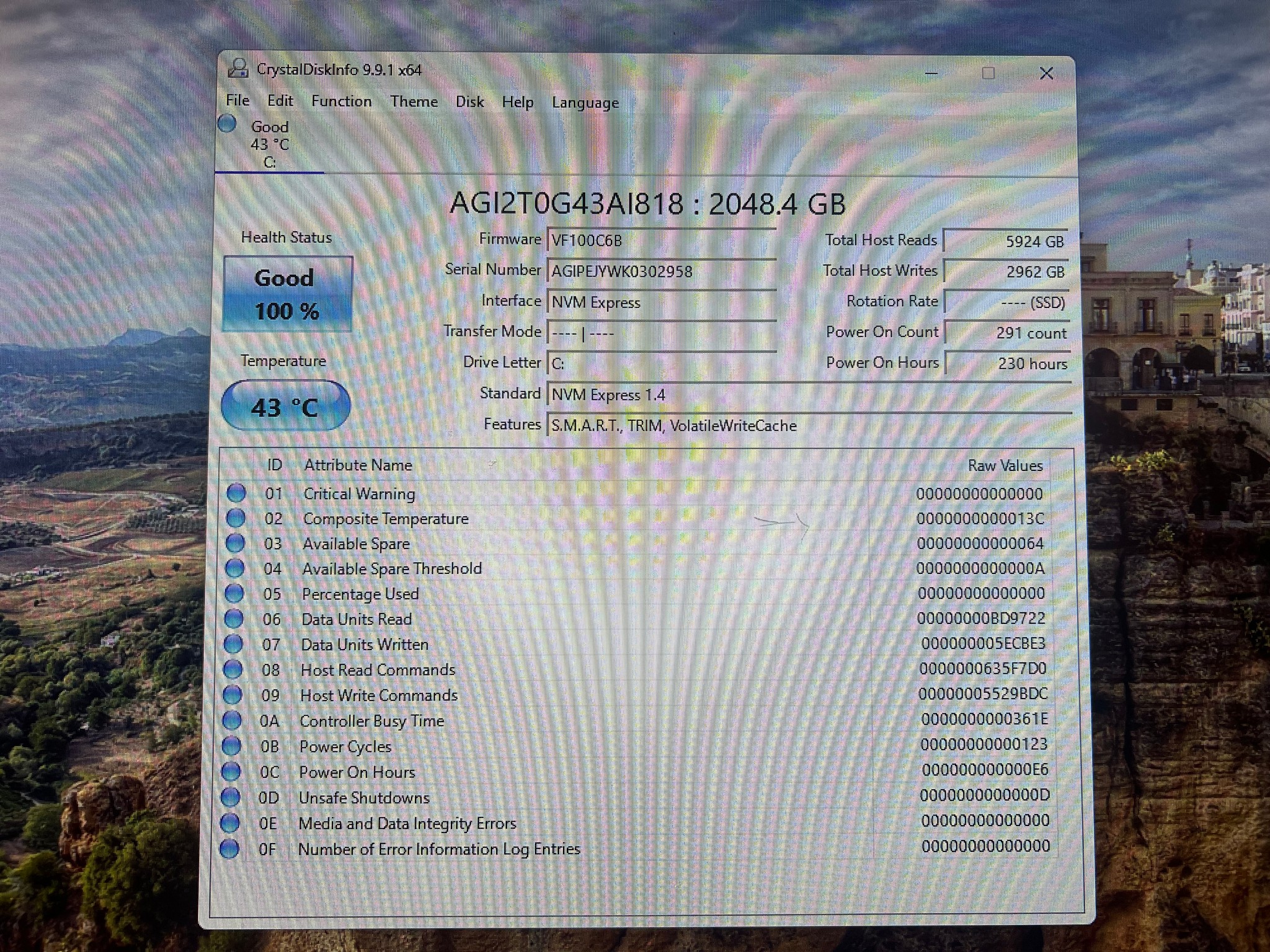 2TB Gen 4.0x4.0 NVMe SSD AGI AI818 100% Health