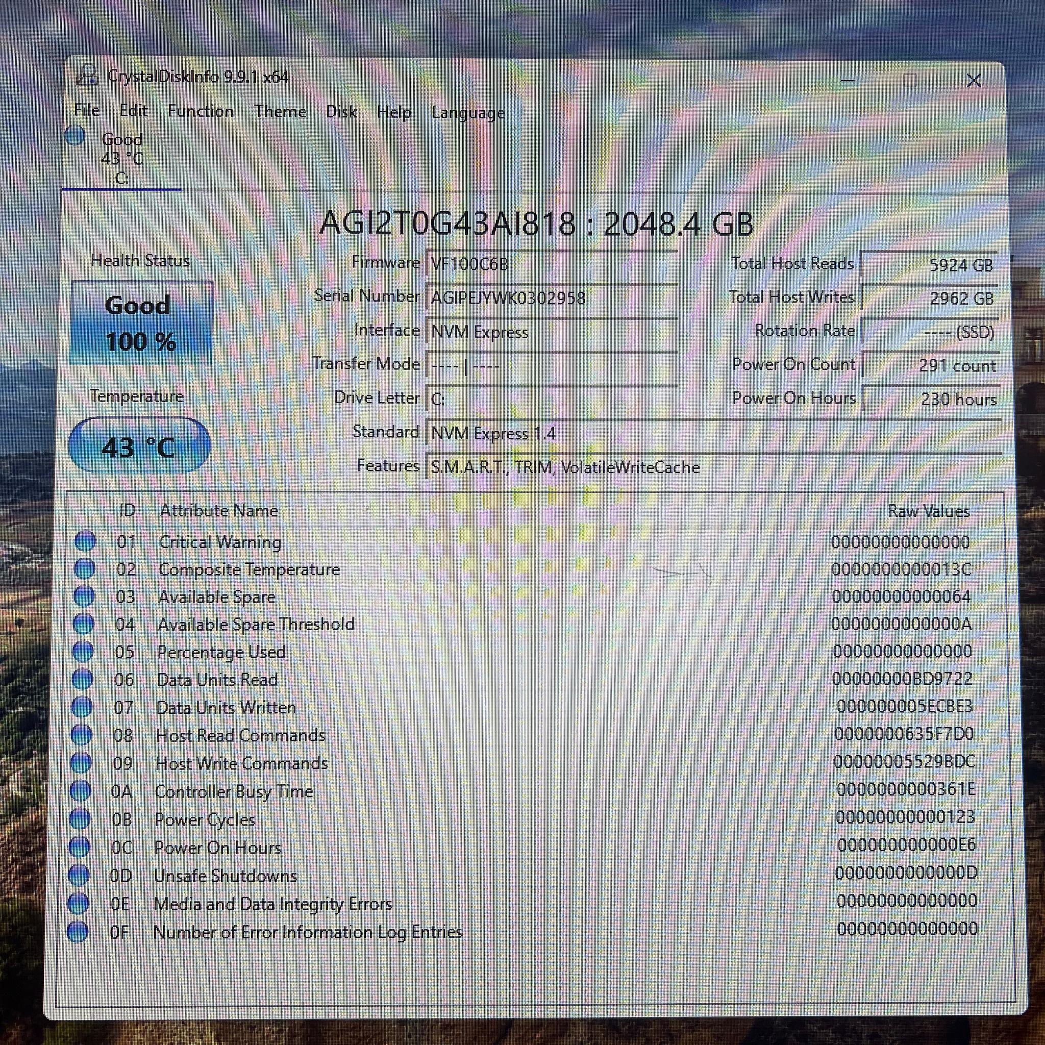 2TB Gen 4.0x4.0 NVMe SSD AGI AI818 100% Health