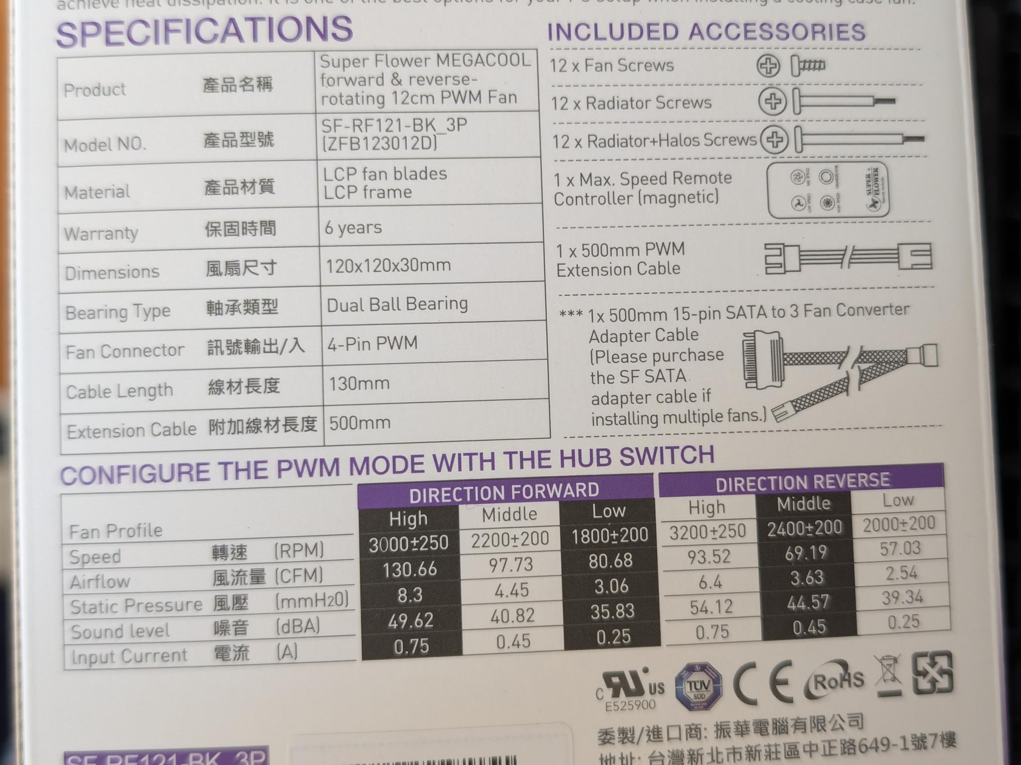 [BNIB] Super Flower MEGACOOL 3-Pack: 120mm, 30mm Thick, LCP(Noctua-Grade), Forward/Reverse