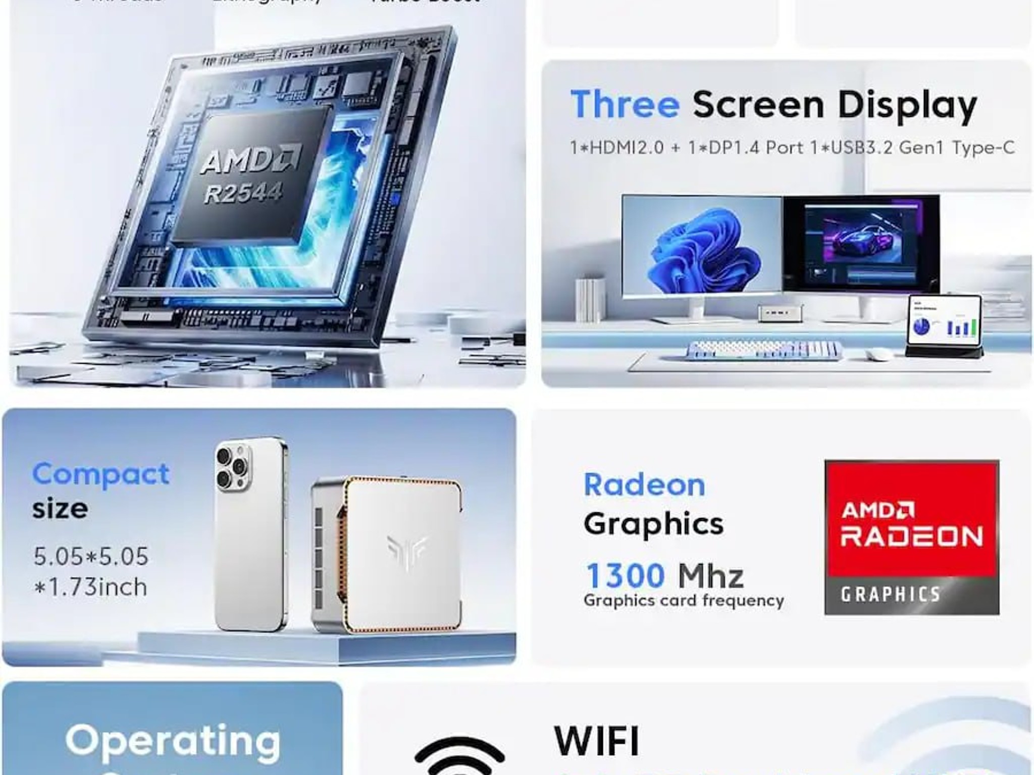 💠 KAMRUI 4K Mini PC | AMD Ryzen Embedded R2544 | 8 GB DDR4 SODIMM | 256 GB M.2 SSD
