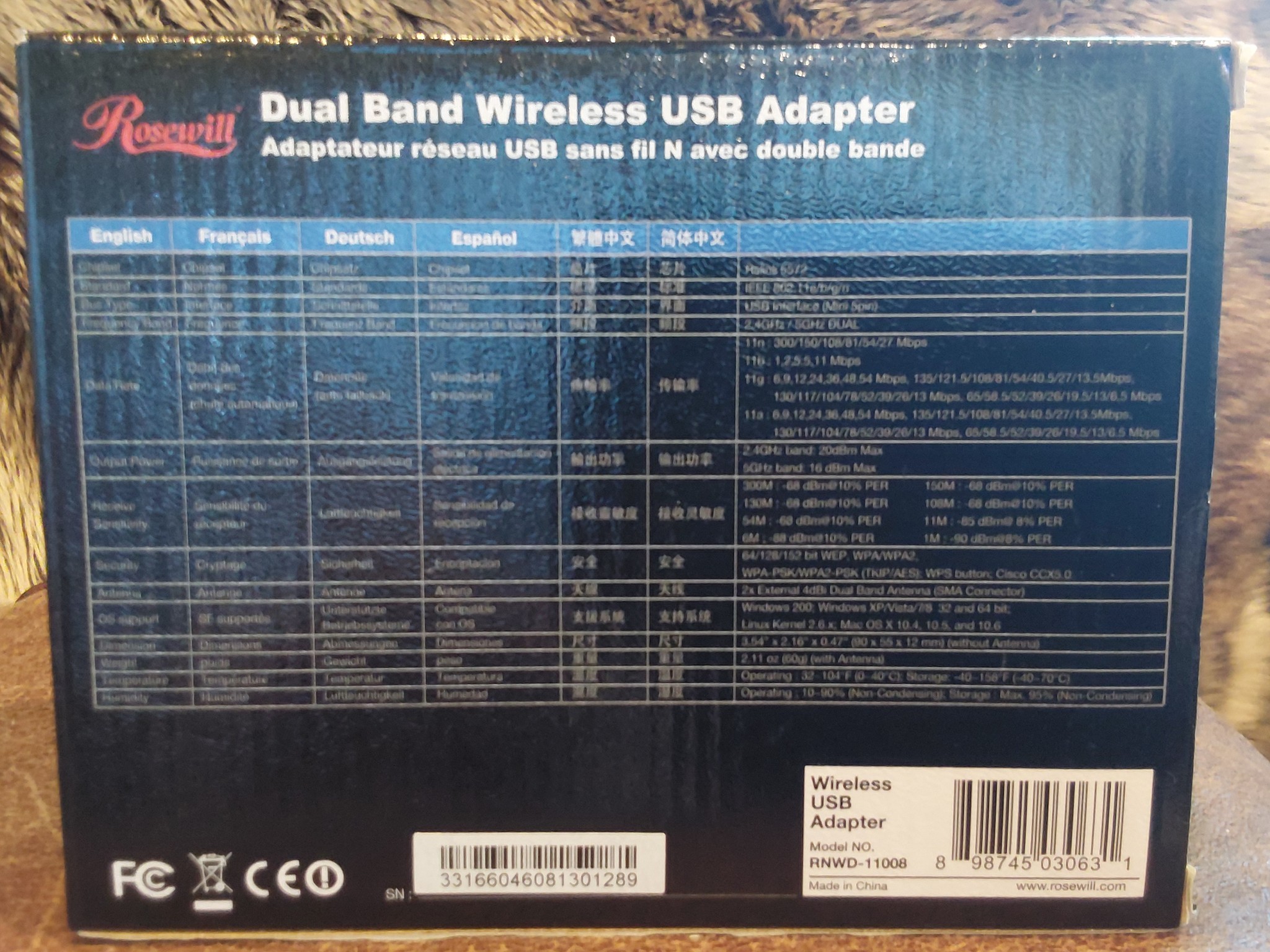 Rosewill RNX-N600UBE Dual-Band WiFi USB WIRELESS ADAPTER