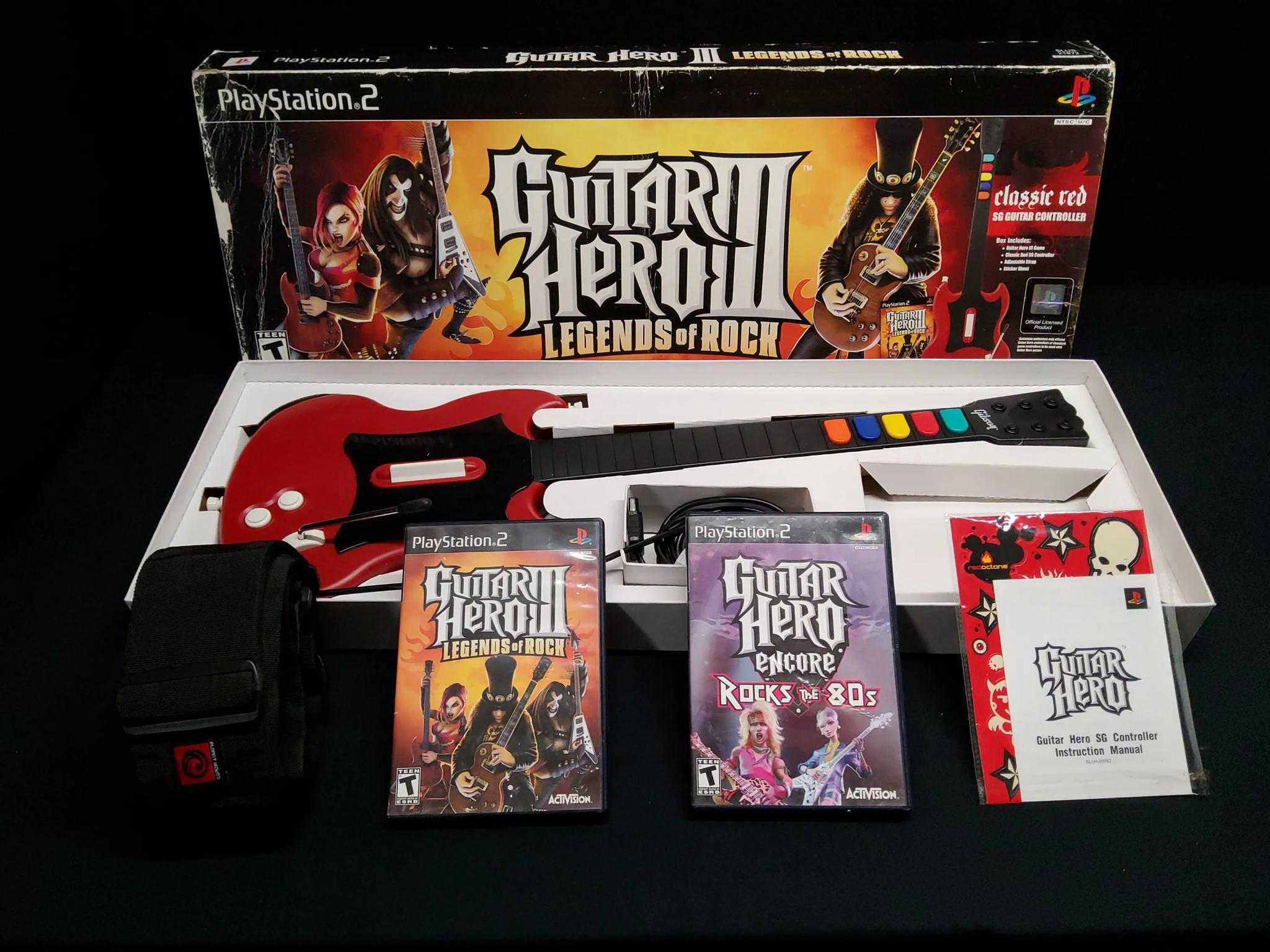 🎸Guitar Hero III 🎸+ Rock of 80's Game and Controller All Original Box Stickers Premium Strap