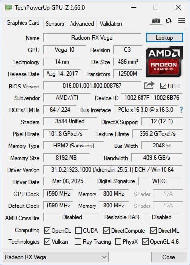 AMD MSI RX Vega 56 8GB - Has Vega 64 Bios