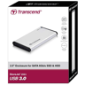 NEW TRANSCEND 2.5” SSD/HDD EXTERNAL ALUMINIUM ENCLOSURE, USB 3.0, One Touch Backup