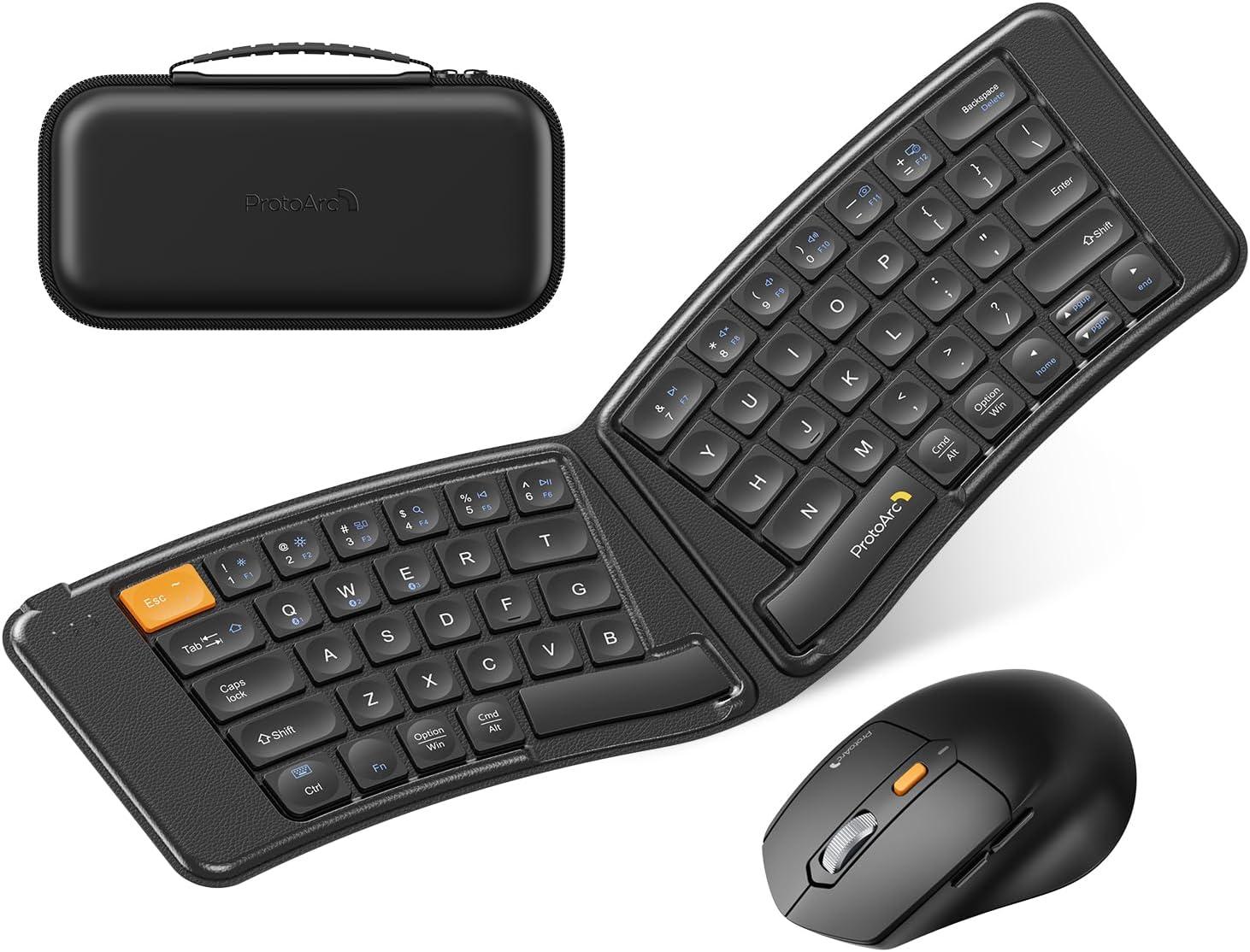 ProtoArc XKM03 Ergonomic Foldable Keyboard with Mouse, Bluetooth, Rechargeable