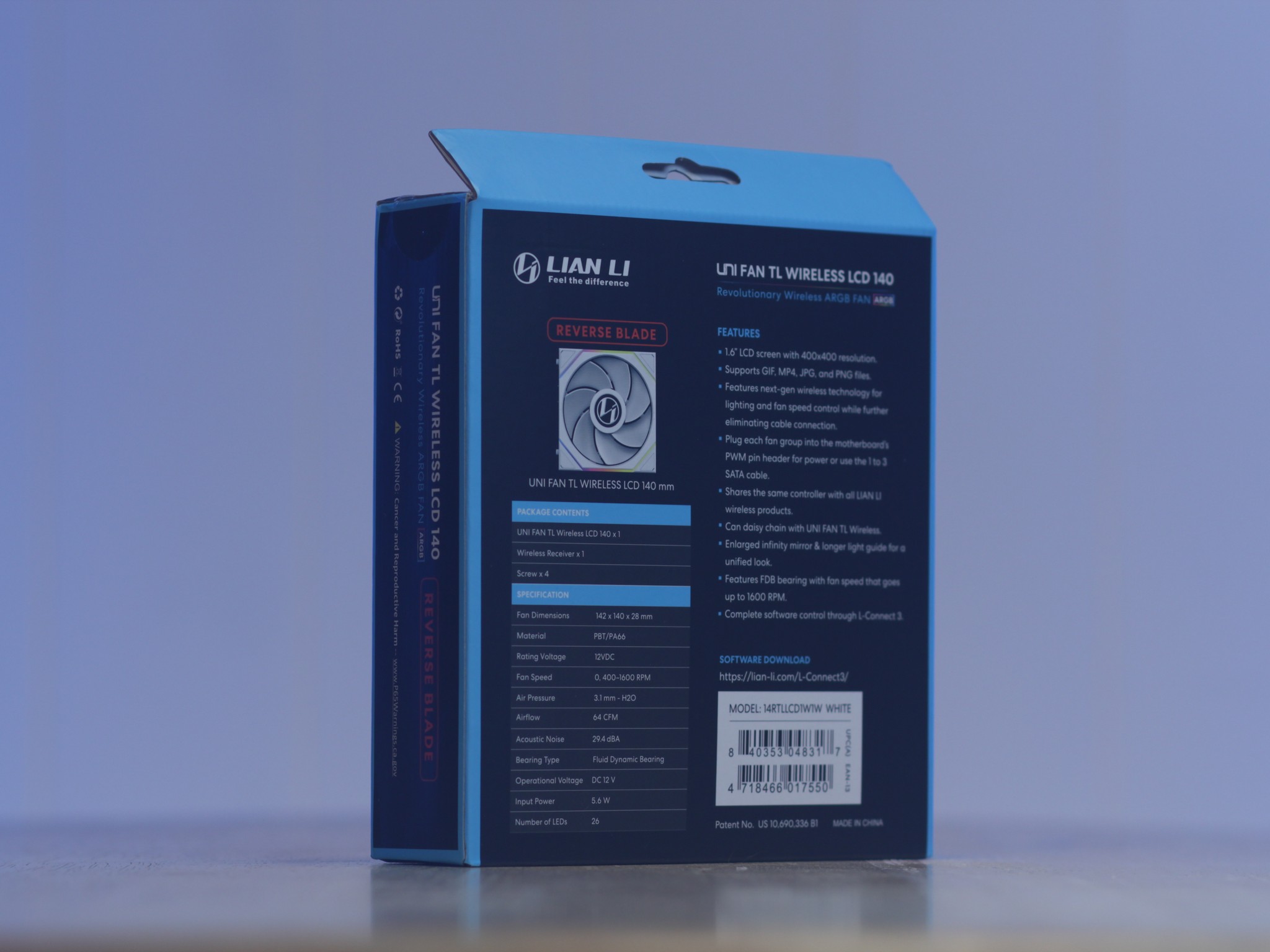 Lian Li 3-Pack UNI FAN TL Wireless LCD 140 ARGB Reverse Blade + L-Wireless Controller (White)